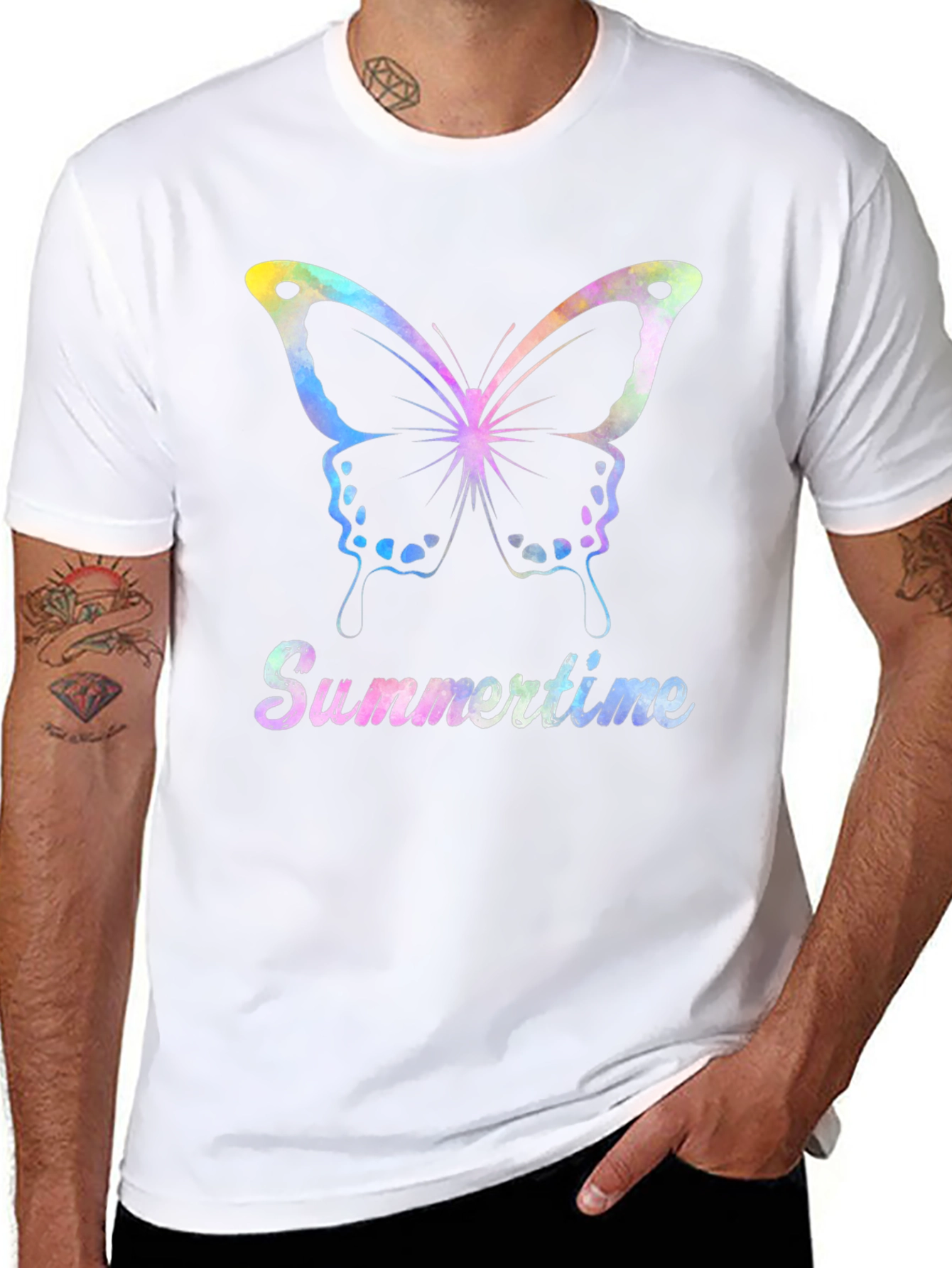 Summertime Butterfly Graphic Tee - Black Casual Shirt