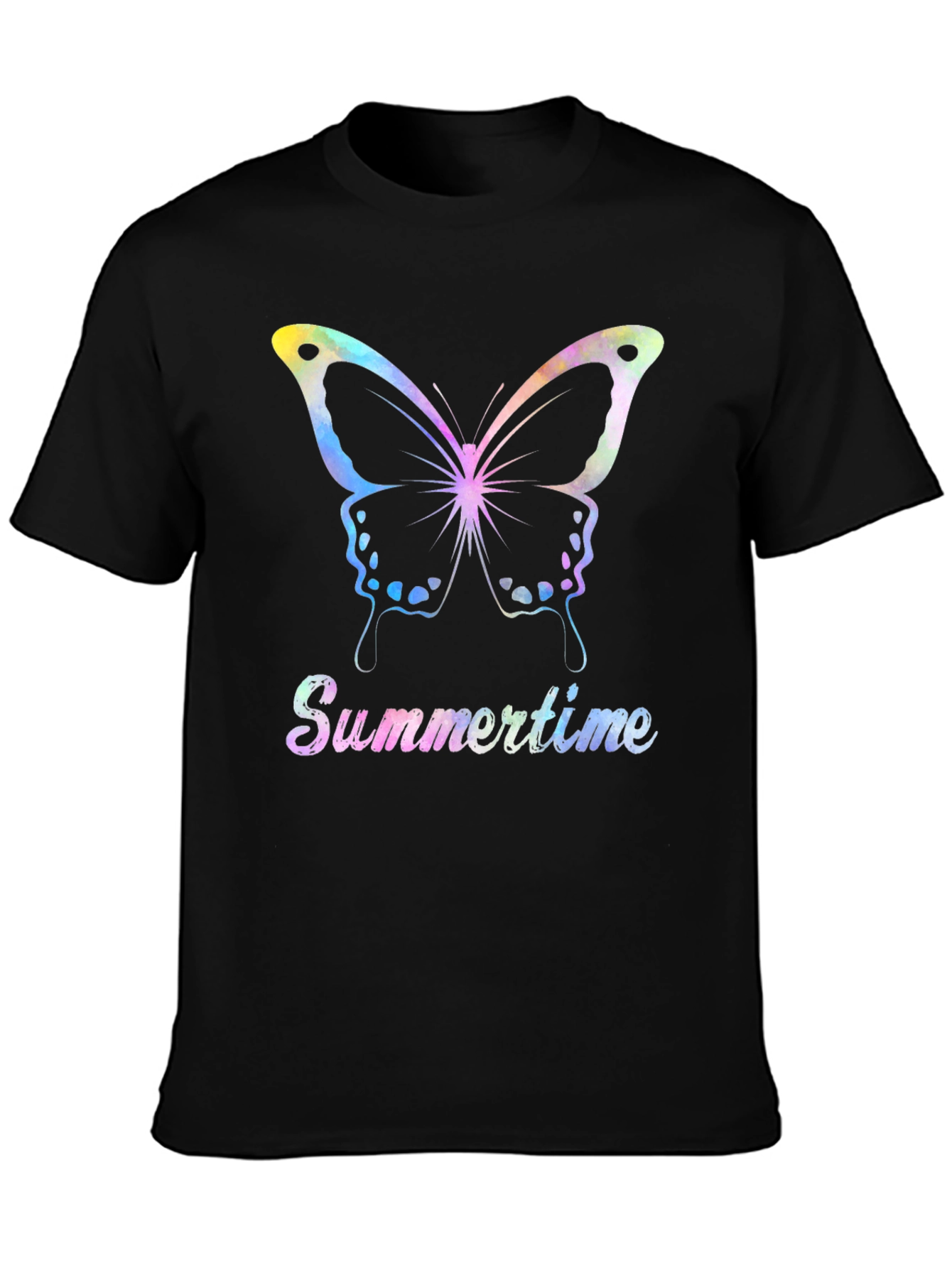 Summertime Butterfly Graphic Tee - Black Casual Shirt