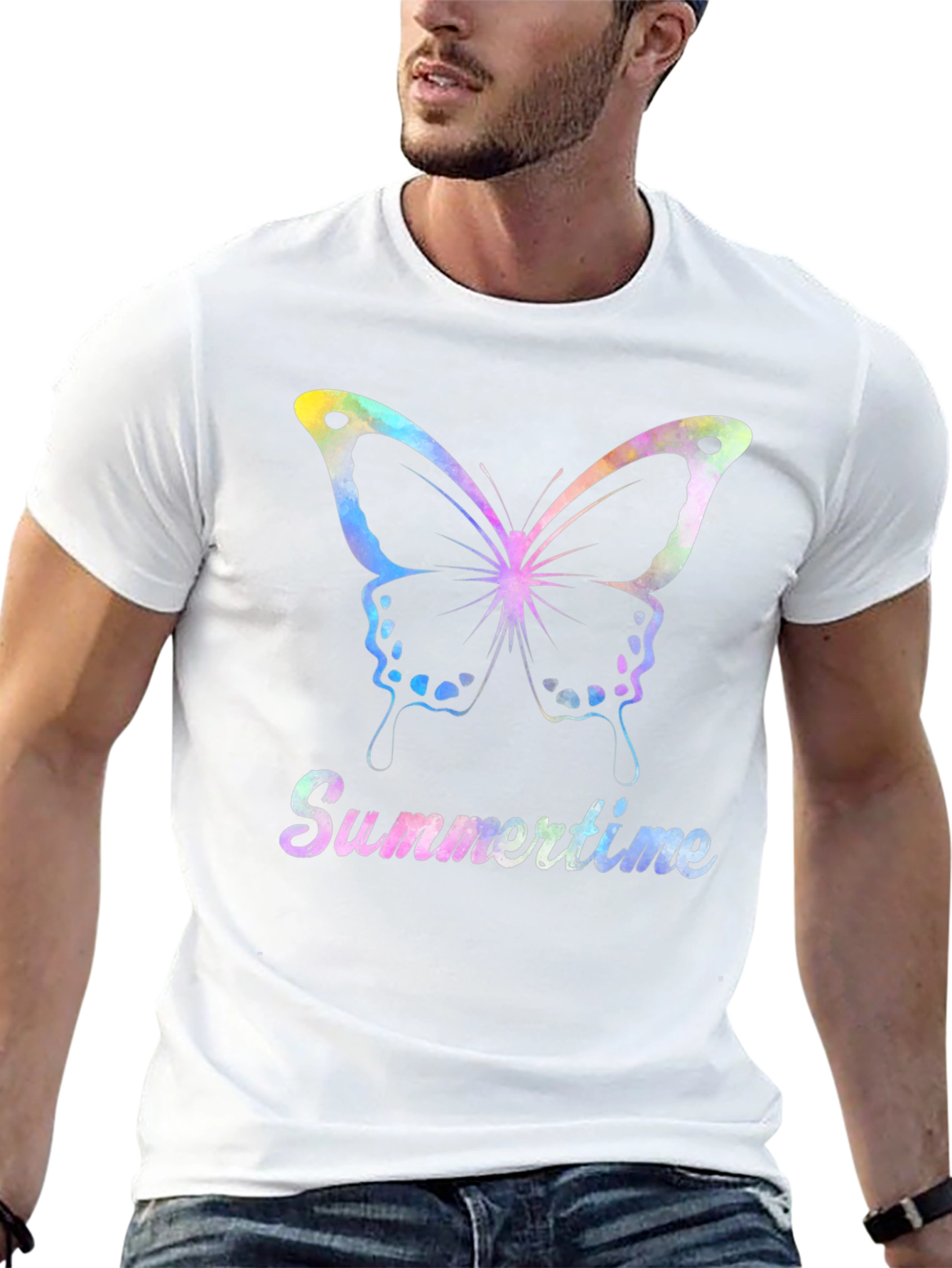 Summertime Butterfly Graphic Tee - Black Casual Shirt