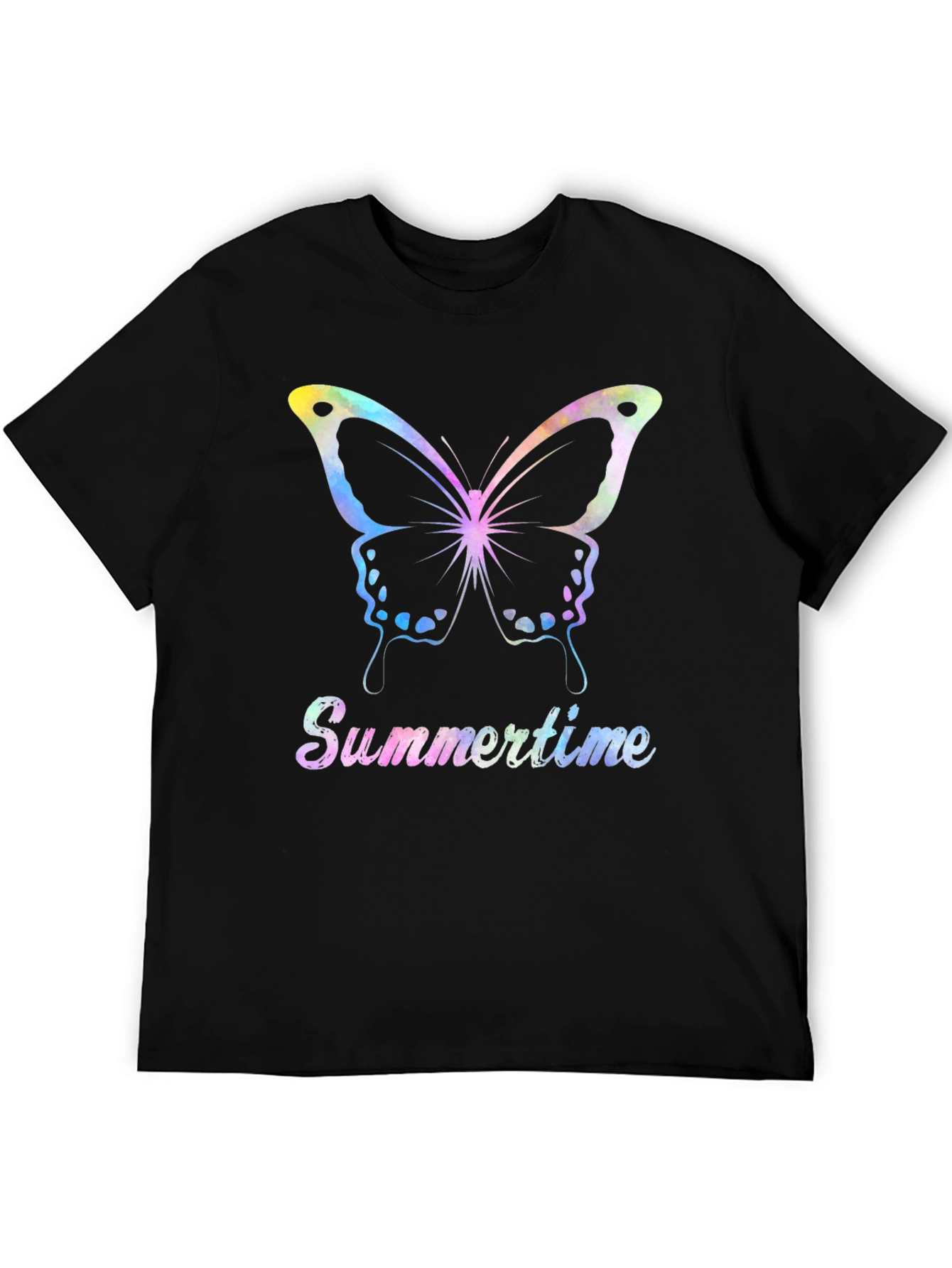 Summertime Butterfly Graphic Tee - Black Casual Shirt