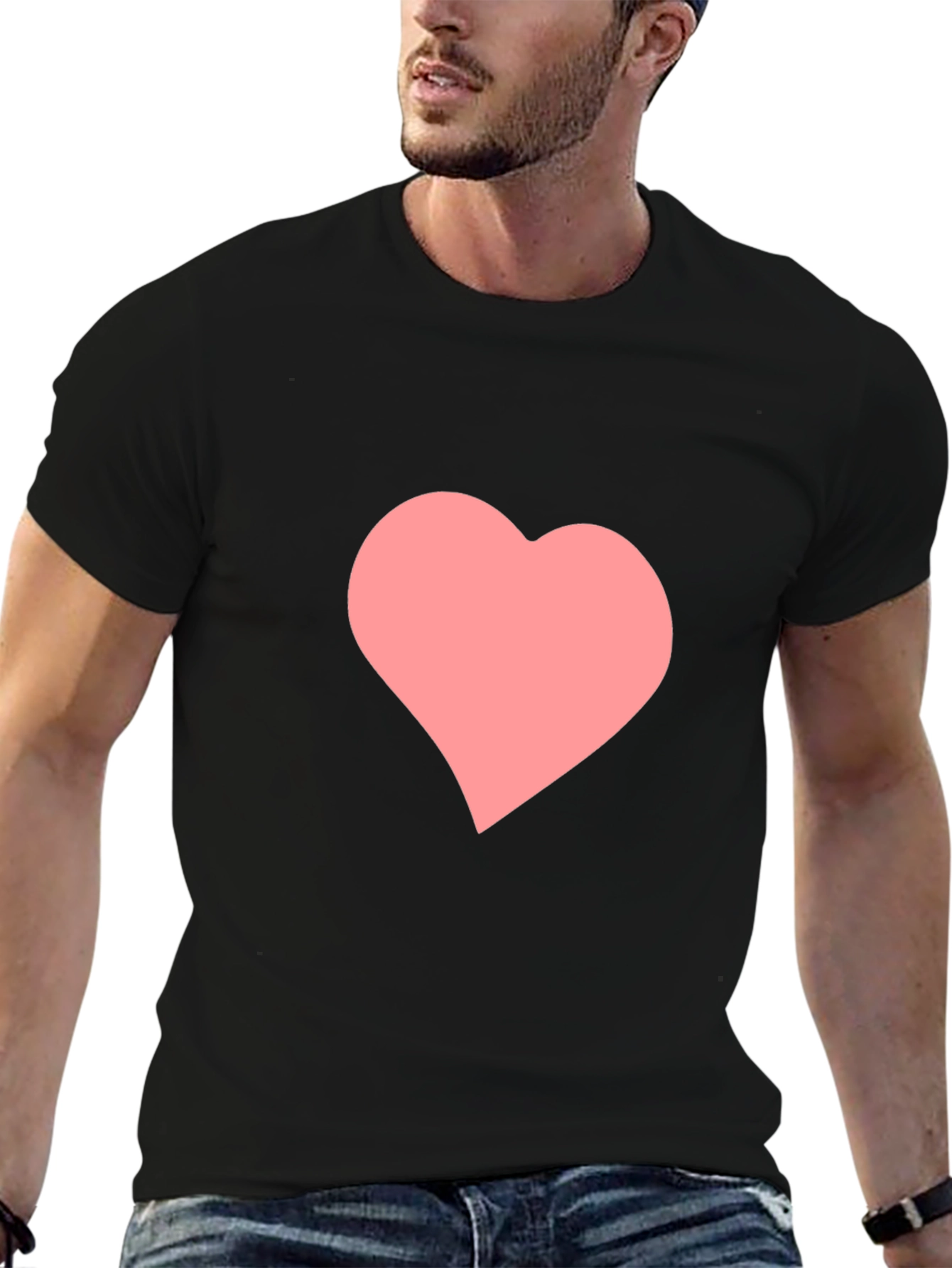 Black T-Shirt with Pink Heart Graphic