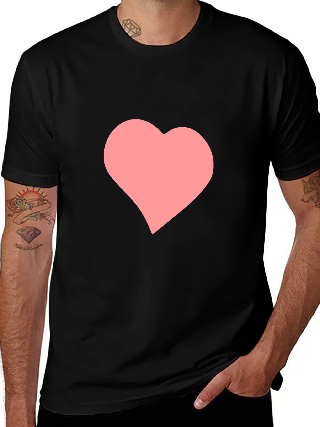 Black T-Shirt with Pink Heart Graphic