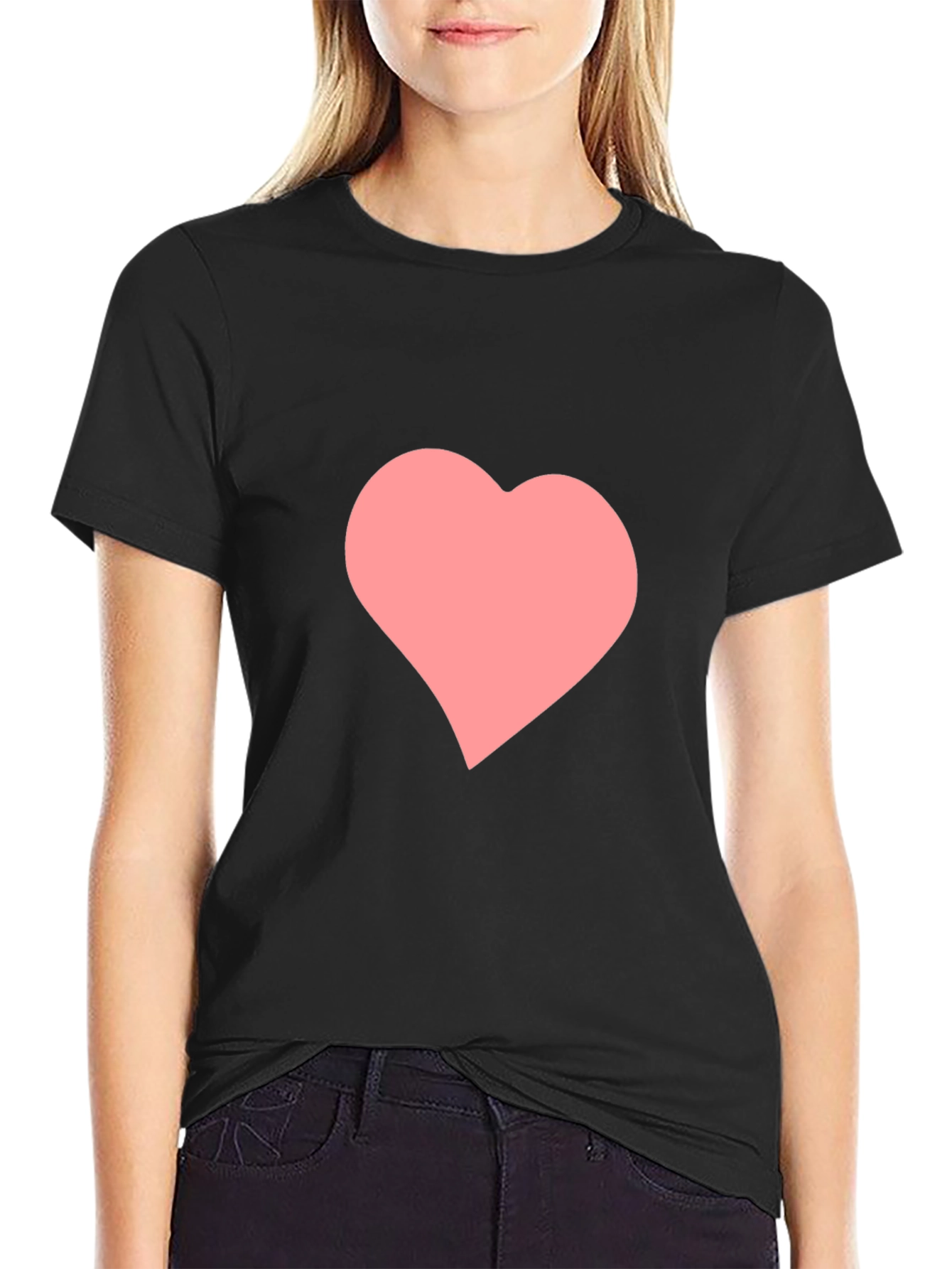 Black T-Shirt with Pink Heart Graphic