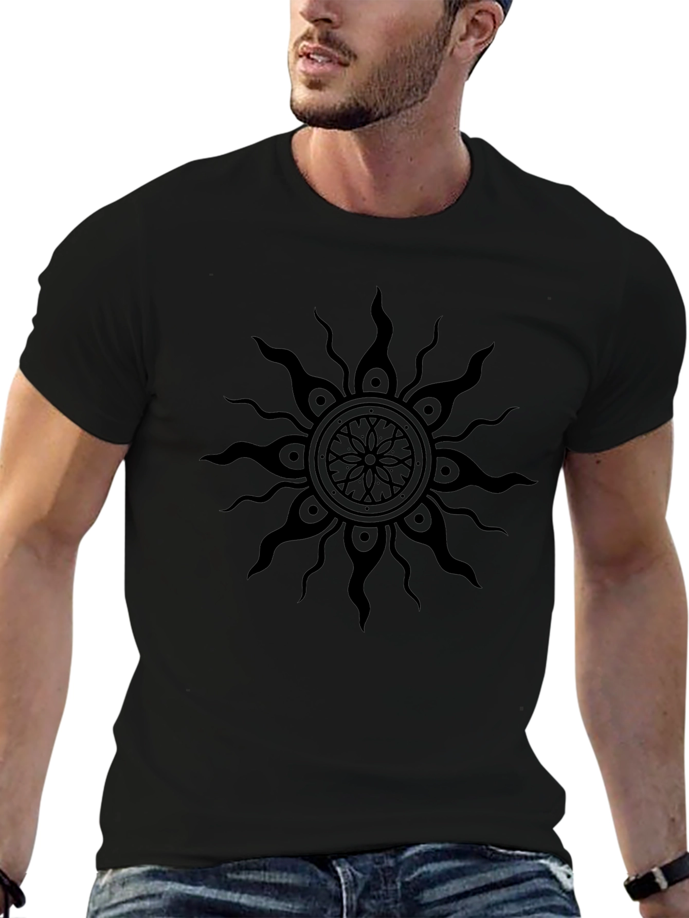Black Sun Mandala Graphic Tee - Stylish Comfort