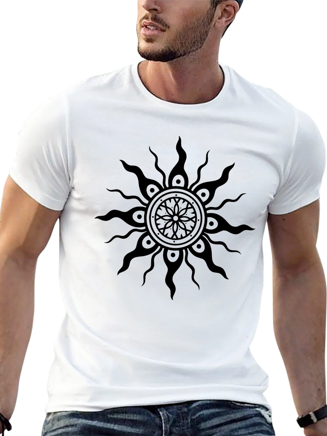 Black Sun Mandala Graphic Tee - Stylish Comfort