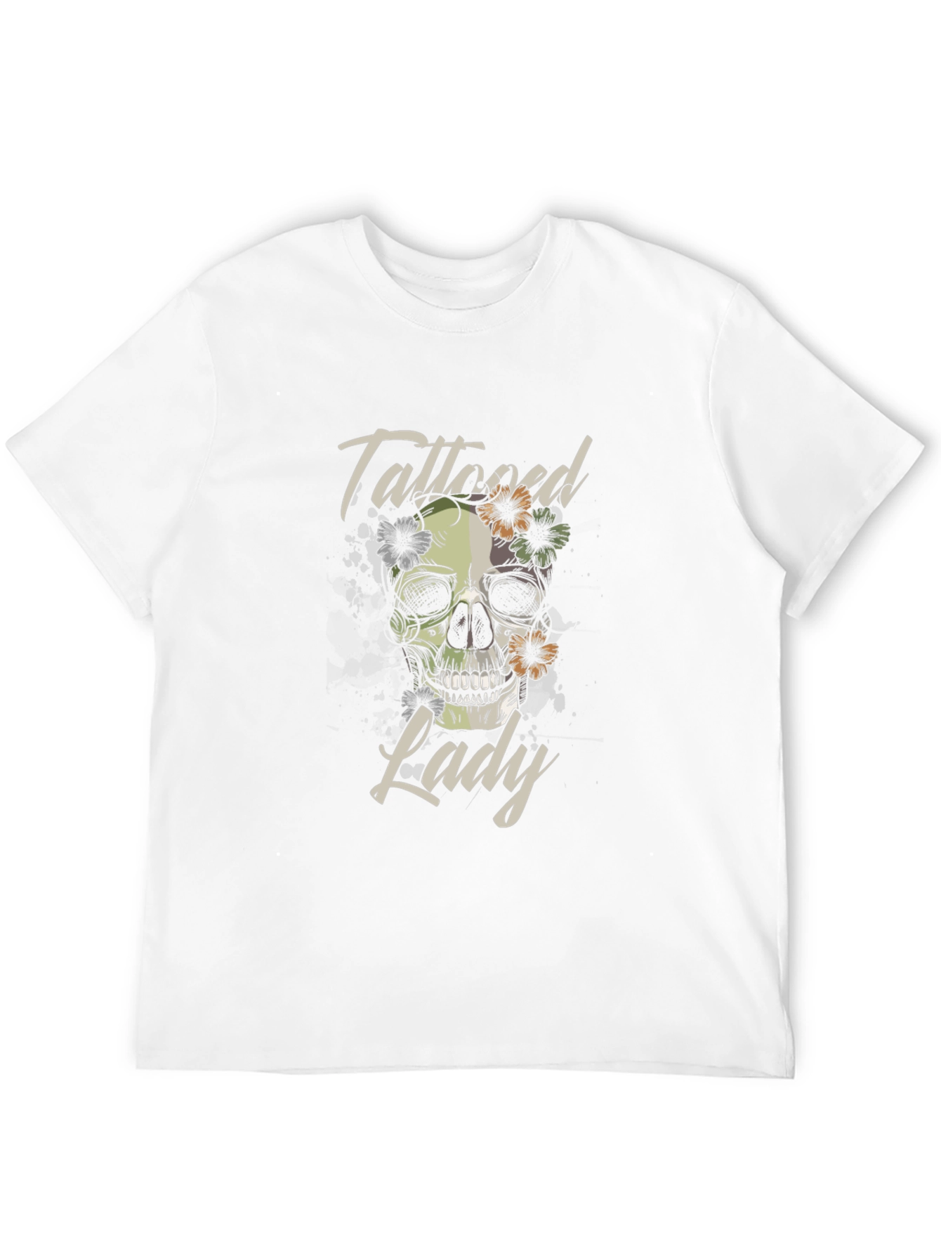 Tattooed Lady Skull Graphic Tee - Black Cotton T-Shirt