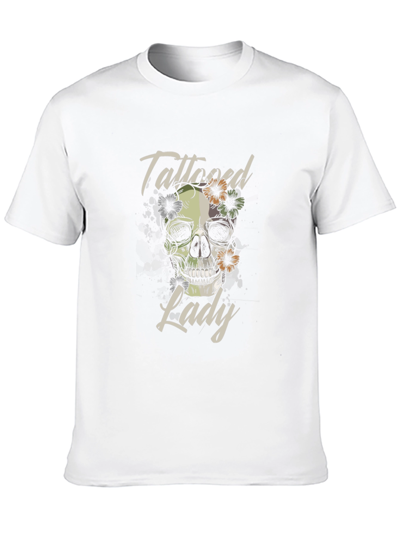 Tattooed Lady Skull Graphic Tee - Black Cotton T-Shirt