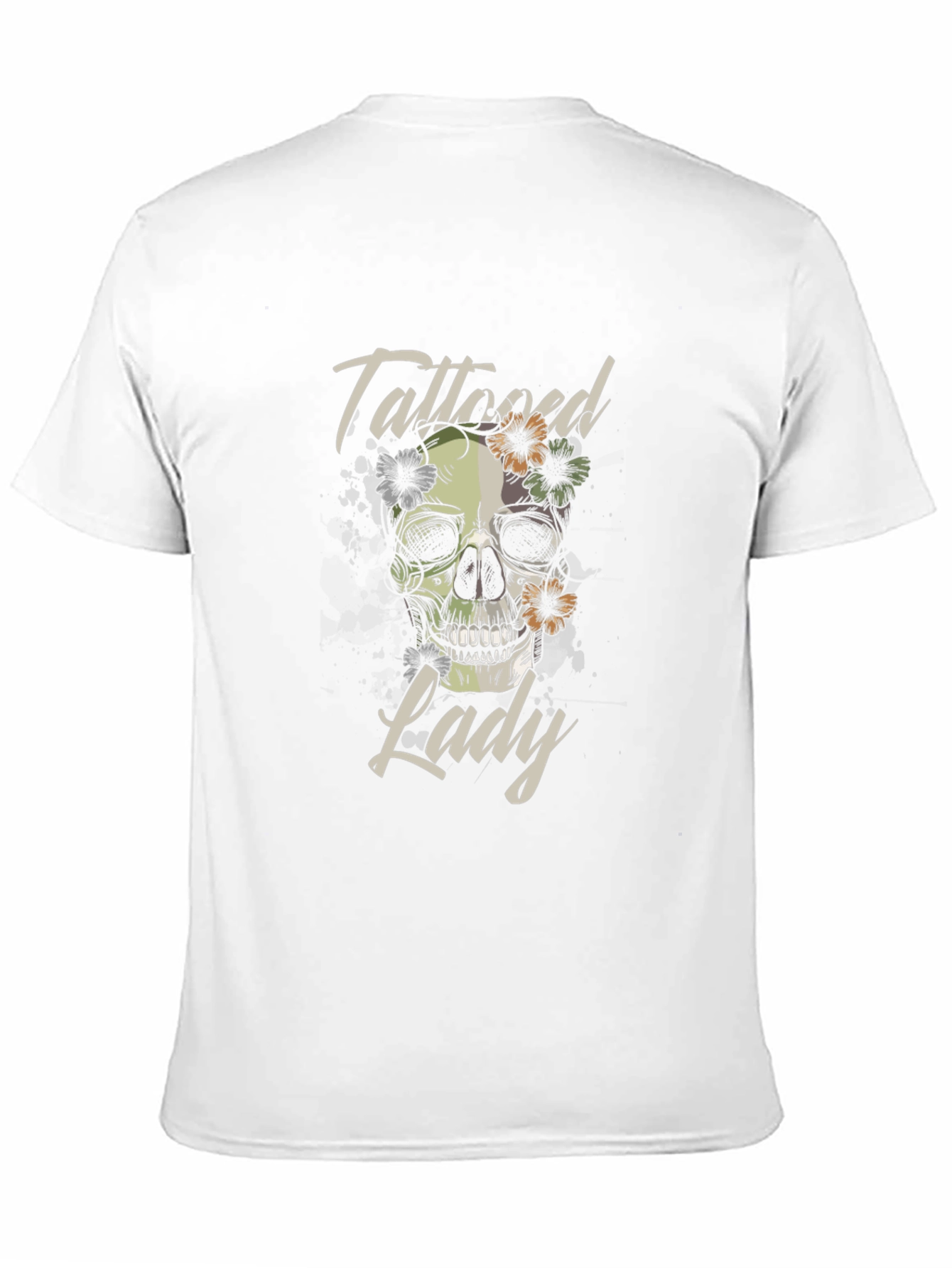 Tattooed Lady Skull Graphic Tee - Black Cotton T-Shirt