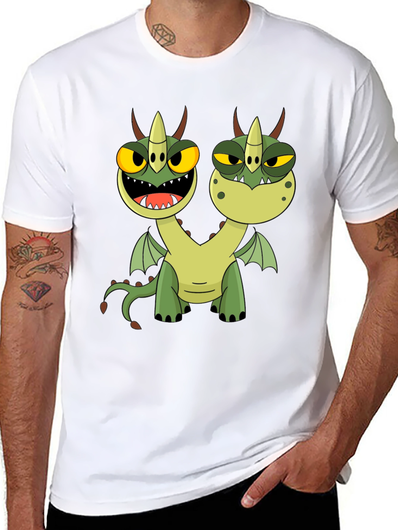 Two-Headed Dragon Cartoon Graphic Tee