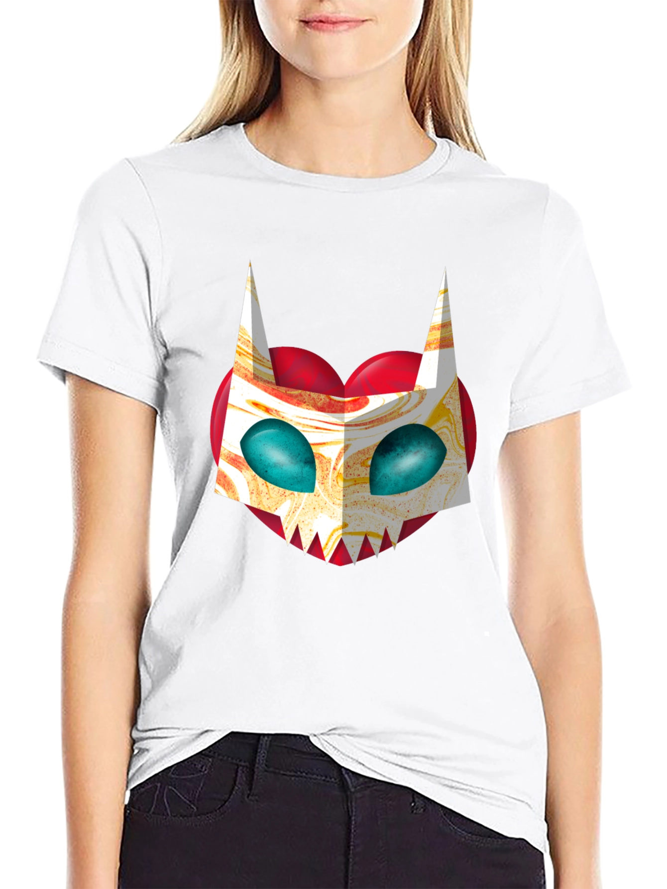 Unique Graphic Tee - Abstract Cat Mask on Black