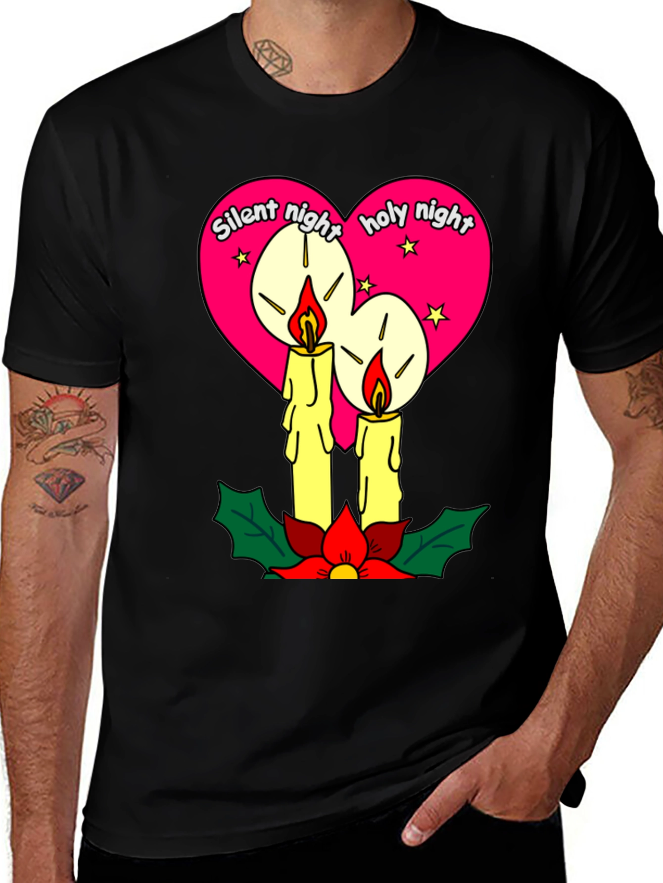 Silent Night Holy Night Christmas Candle T-Shirt