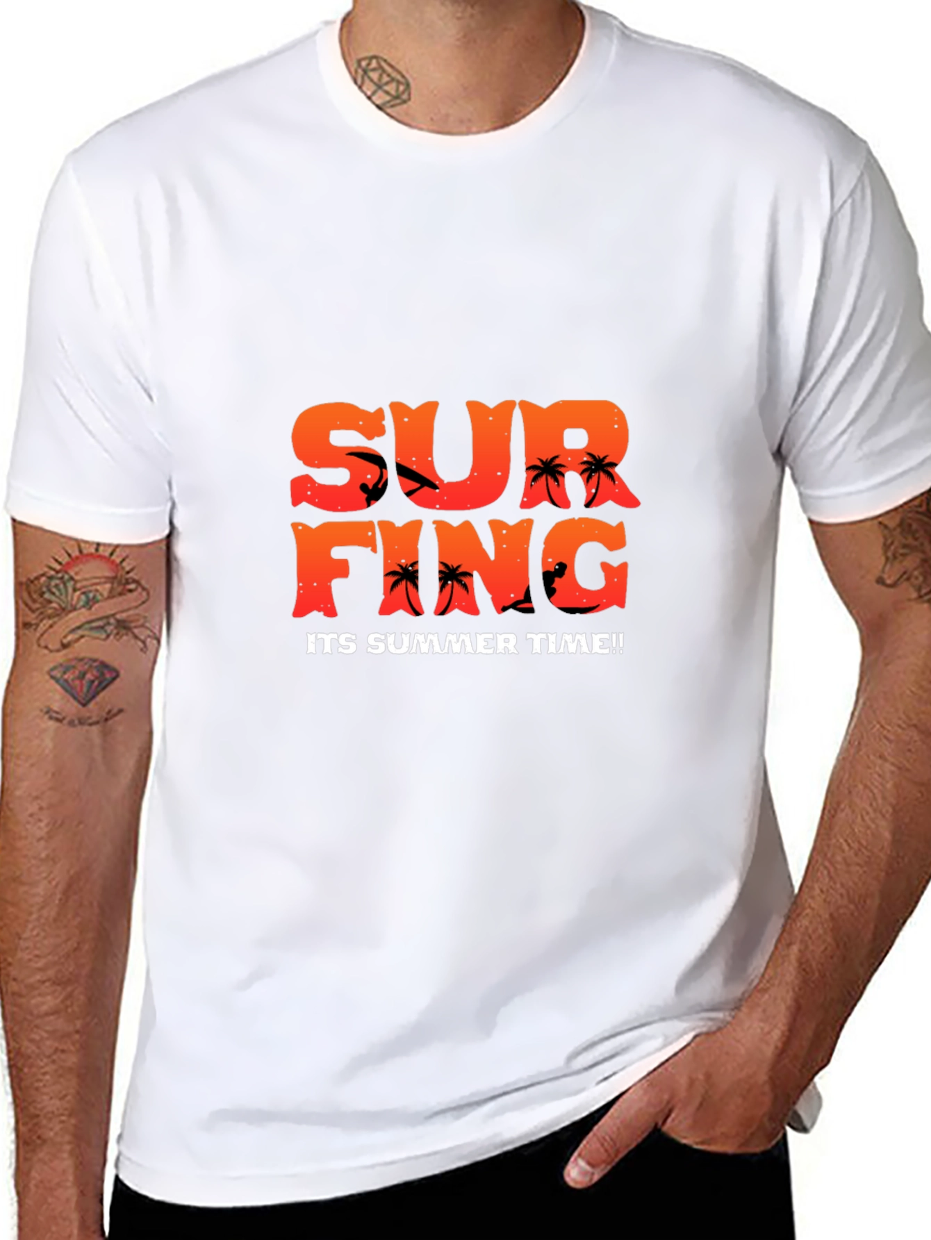 Summer Surfing Graphic Tee - Black Cotton T-Shirt