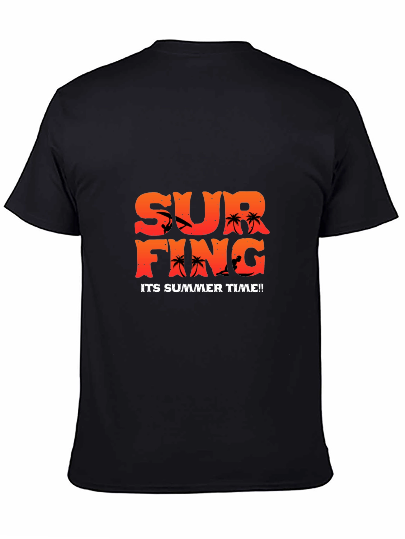 Summer Surfing Graphic Tee - Black Cotton T-Shirt