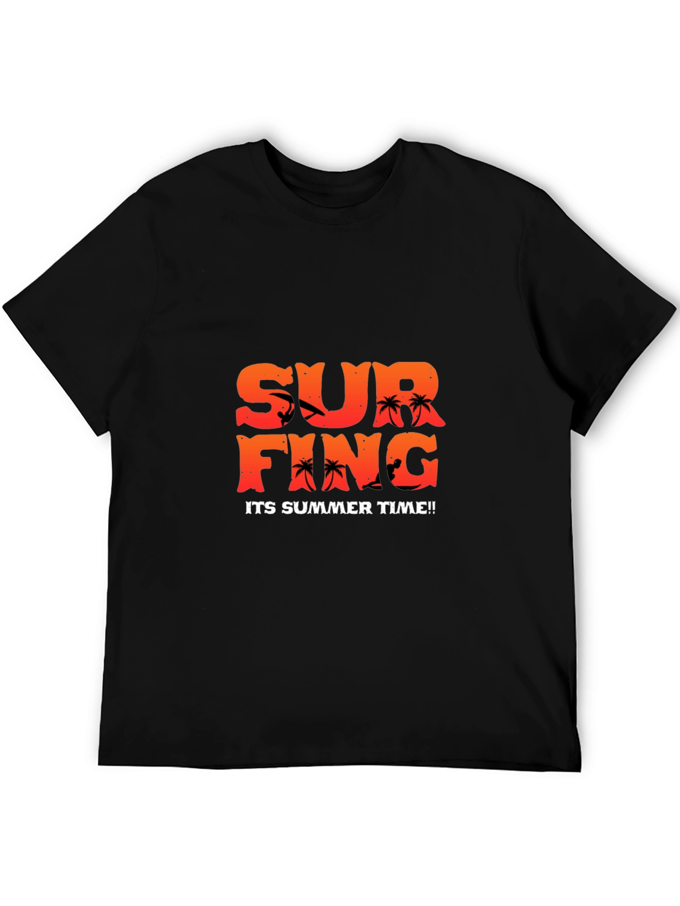 Summer Surfing Graphic Tee - Black Cotton T-Shirt