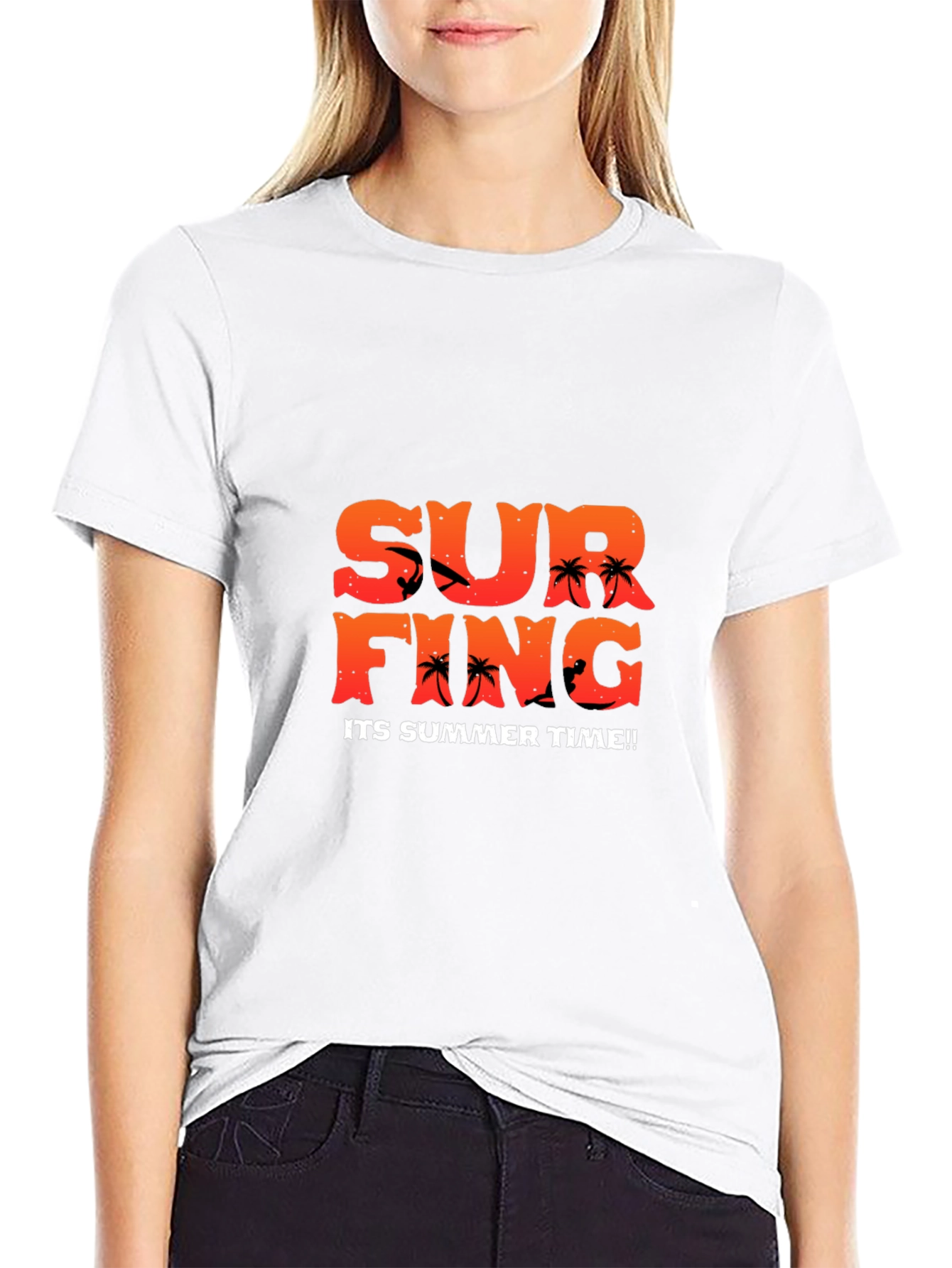 Summer Surfing Graphic Tee - Black Cotton T-Shirt