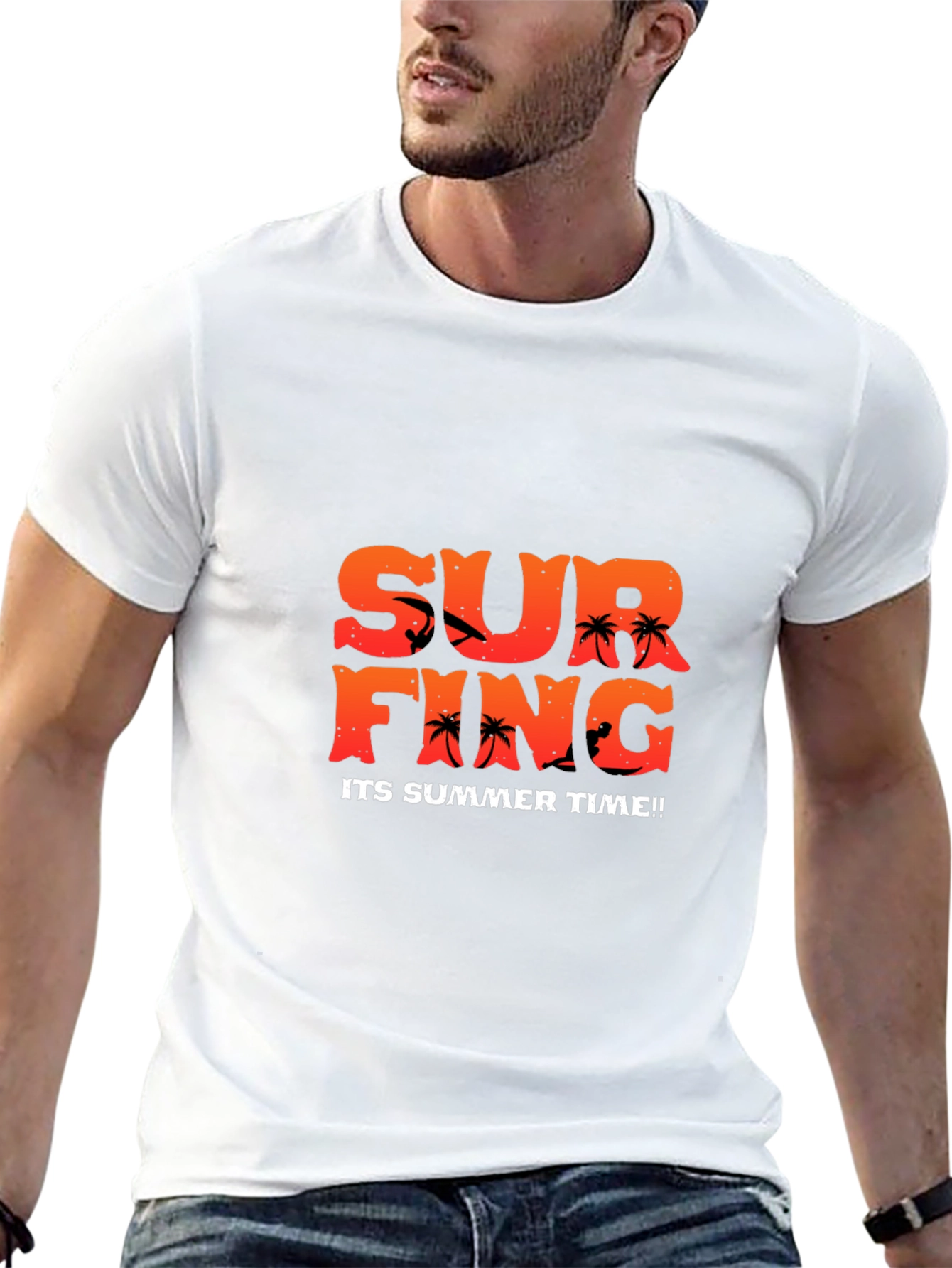 Summer Surfing Graphic Tee - Black Cotton T-Shirt