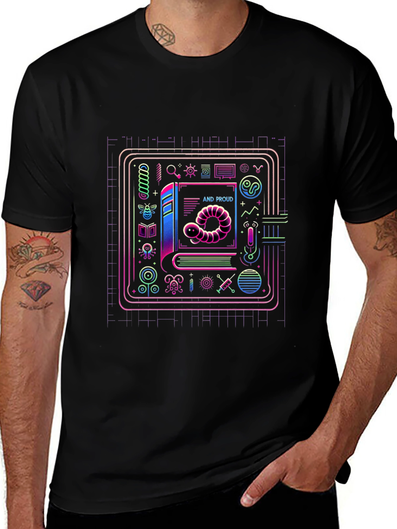 Scientist Worm and Proud Black T-Shirt