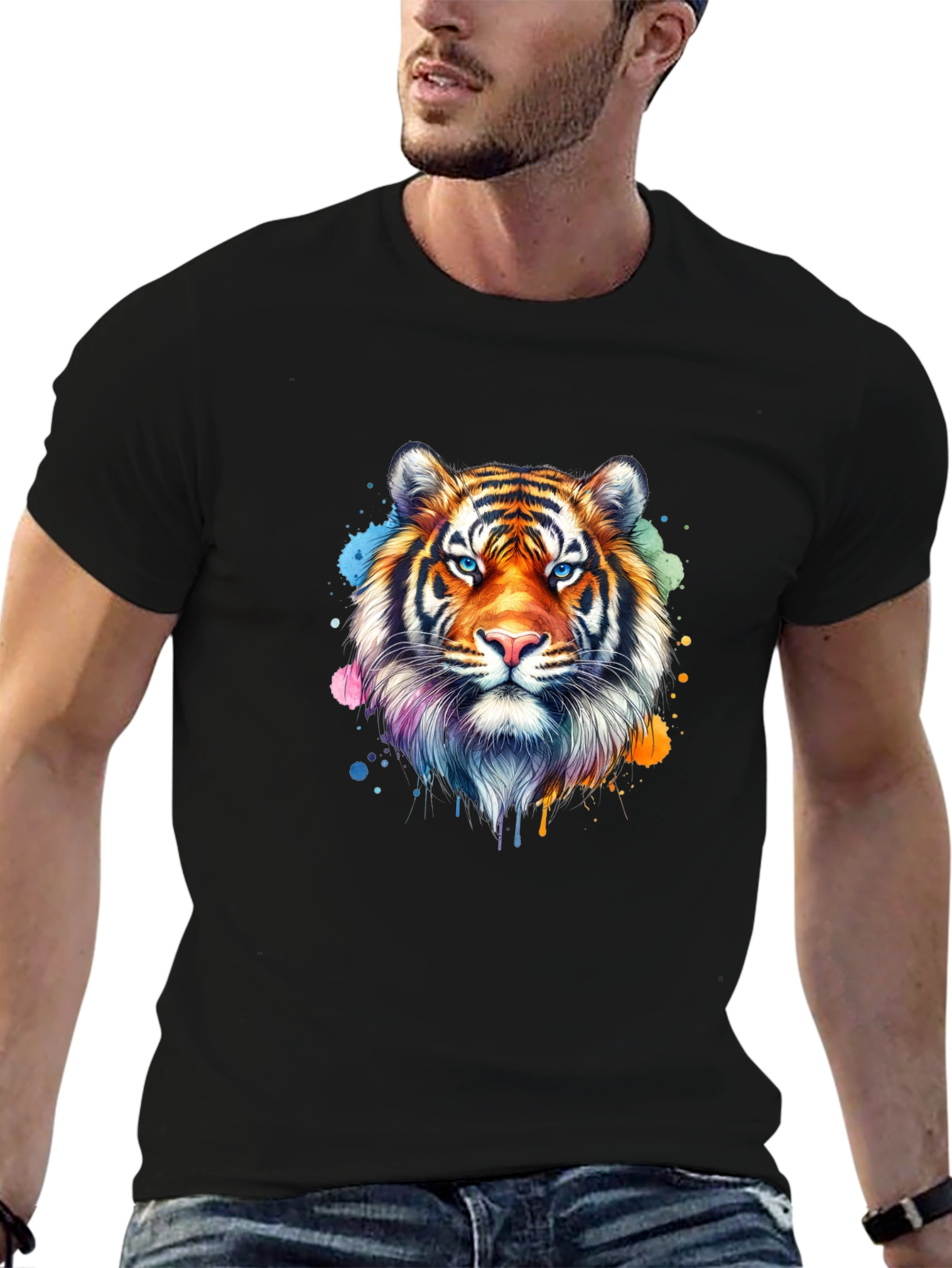 Tiger Head Graphic T-Shirt - Stylish Black Tee