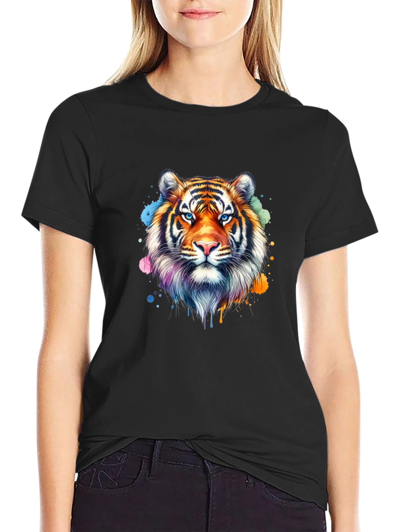 Tiger Head Graphic T-Shirt - Stylish Black Tee