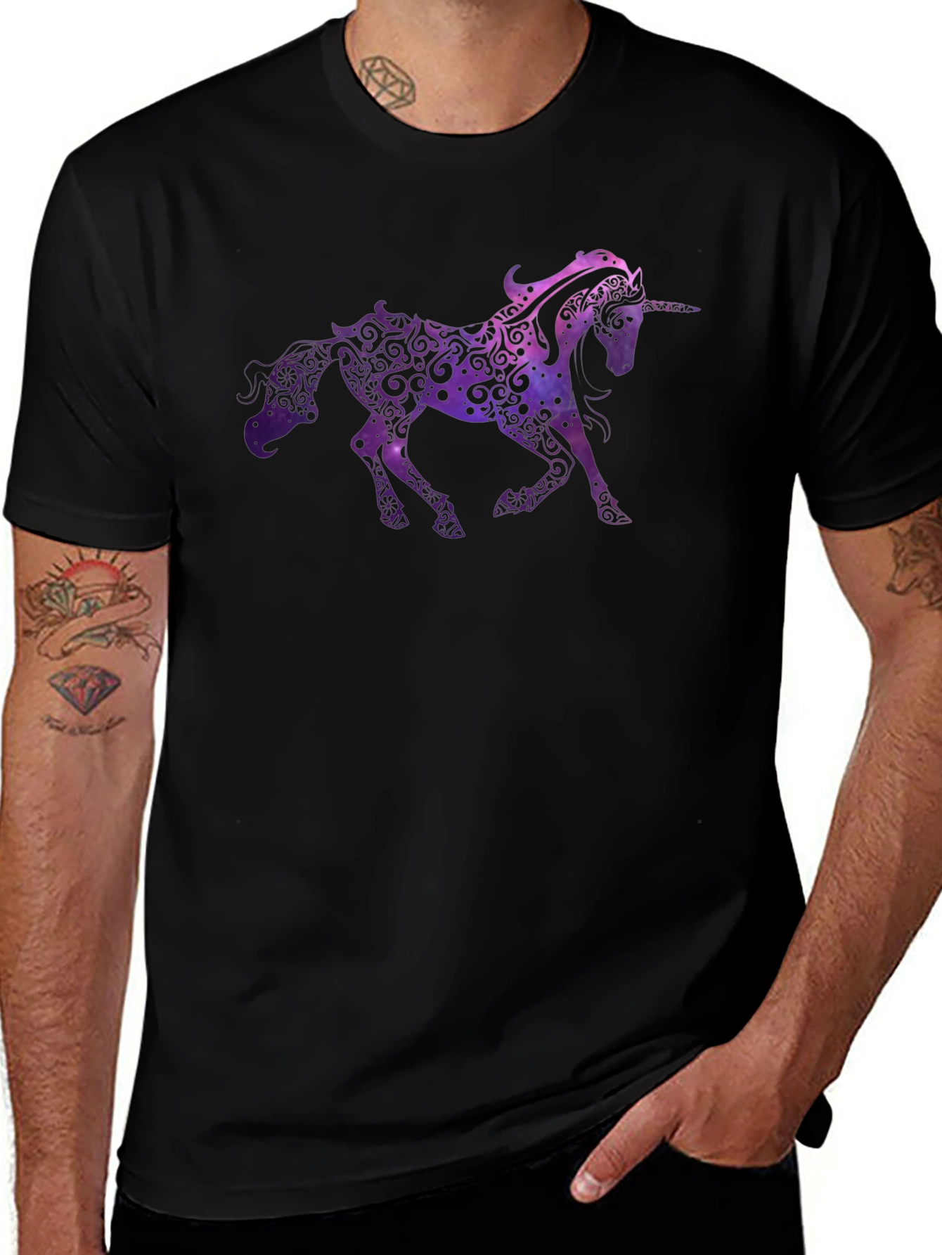 Unicorn Graphic Print Black T-Shirt