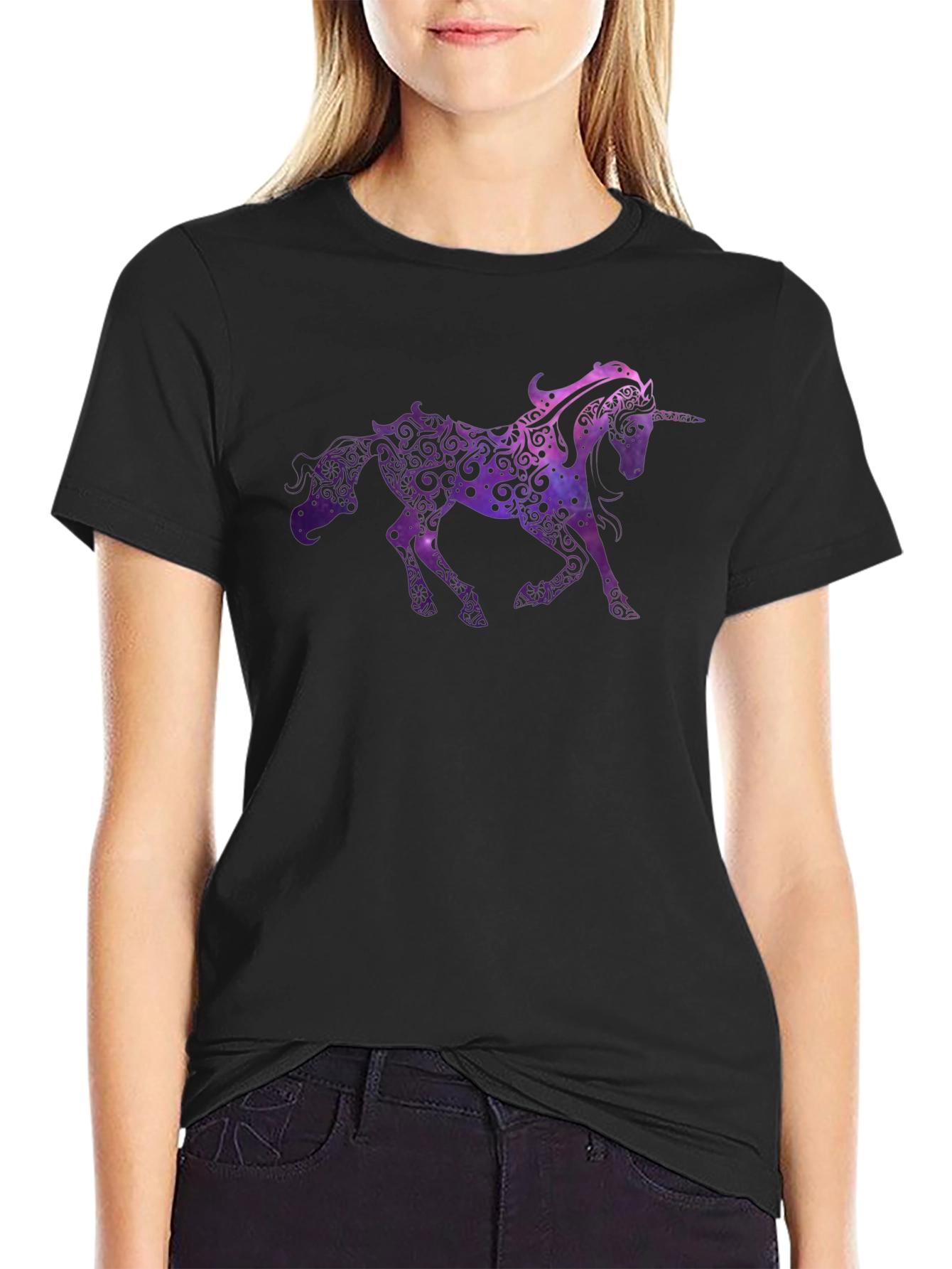 Unicorn Graphic Print Black T-Shirt