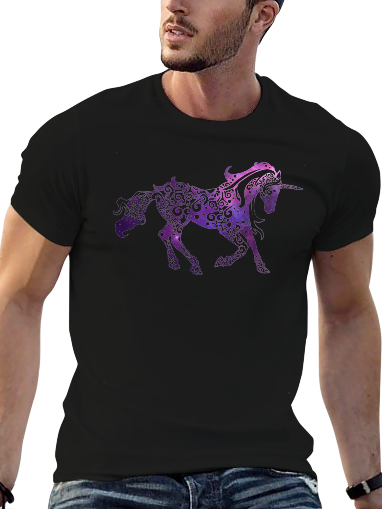 Unicorn Graphic Print Black T-Shirt