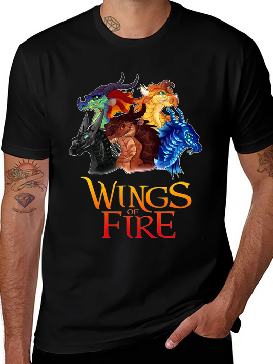 Wings of Fire Graphic Tee - Dragon Design Black T-Shirt