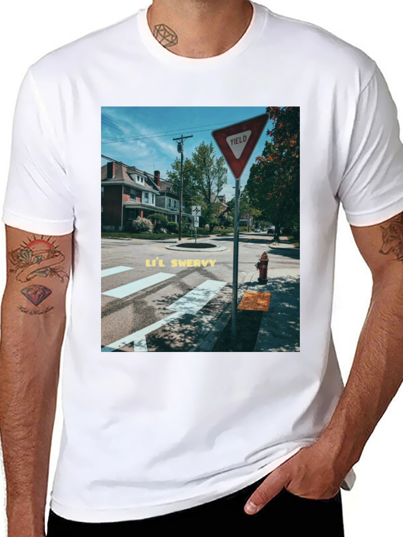 Yield Sign Street Scene Black Tee