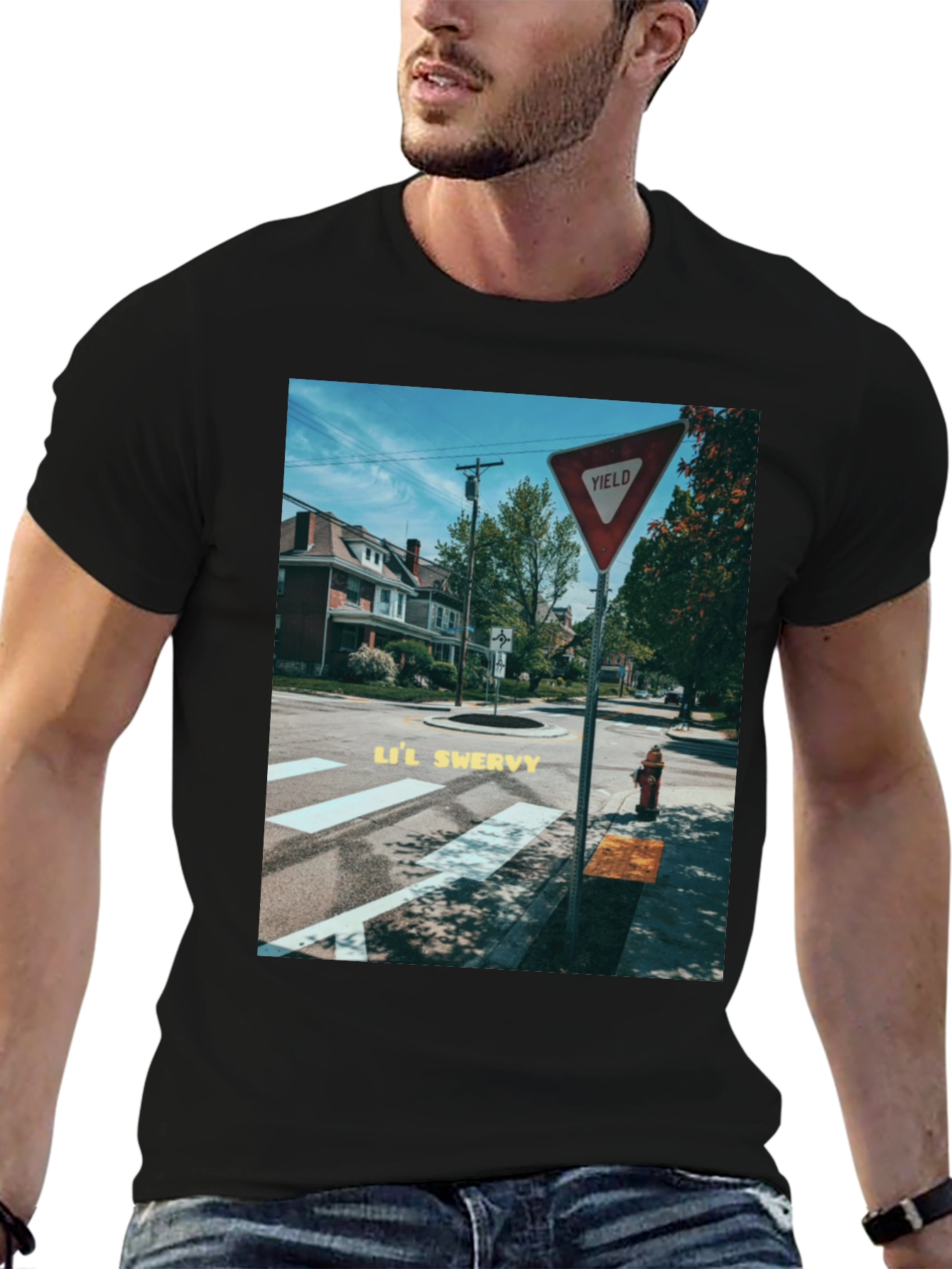 Yield Sign Street Scene Black Tee