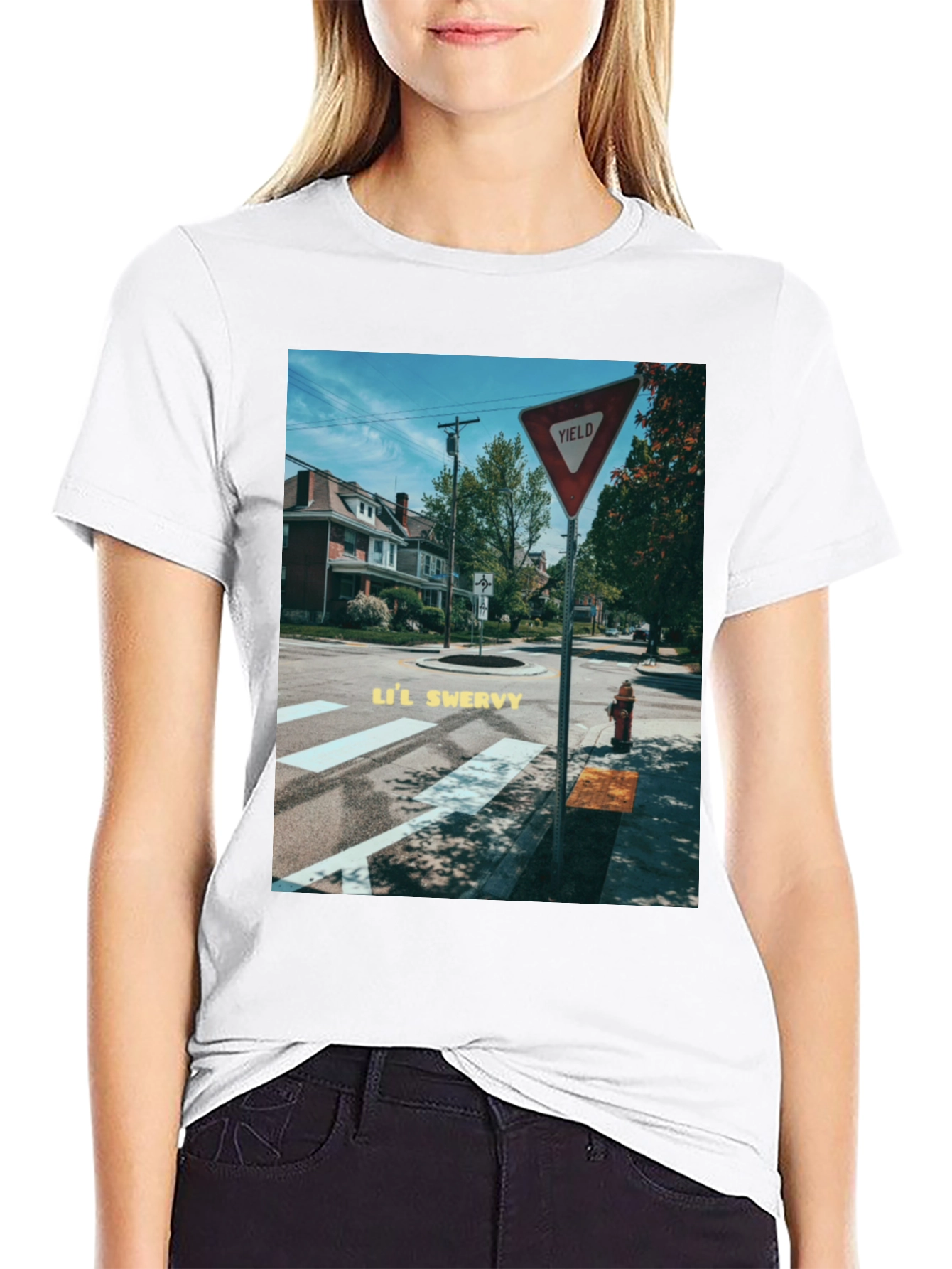 Yield Sign Street Scene Black Tee