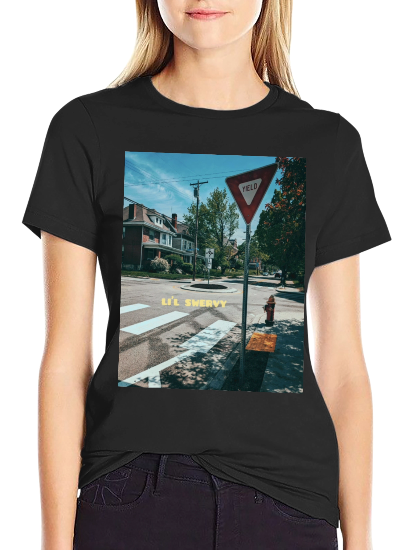 Yield Sign Street Scene Black Tee