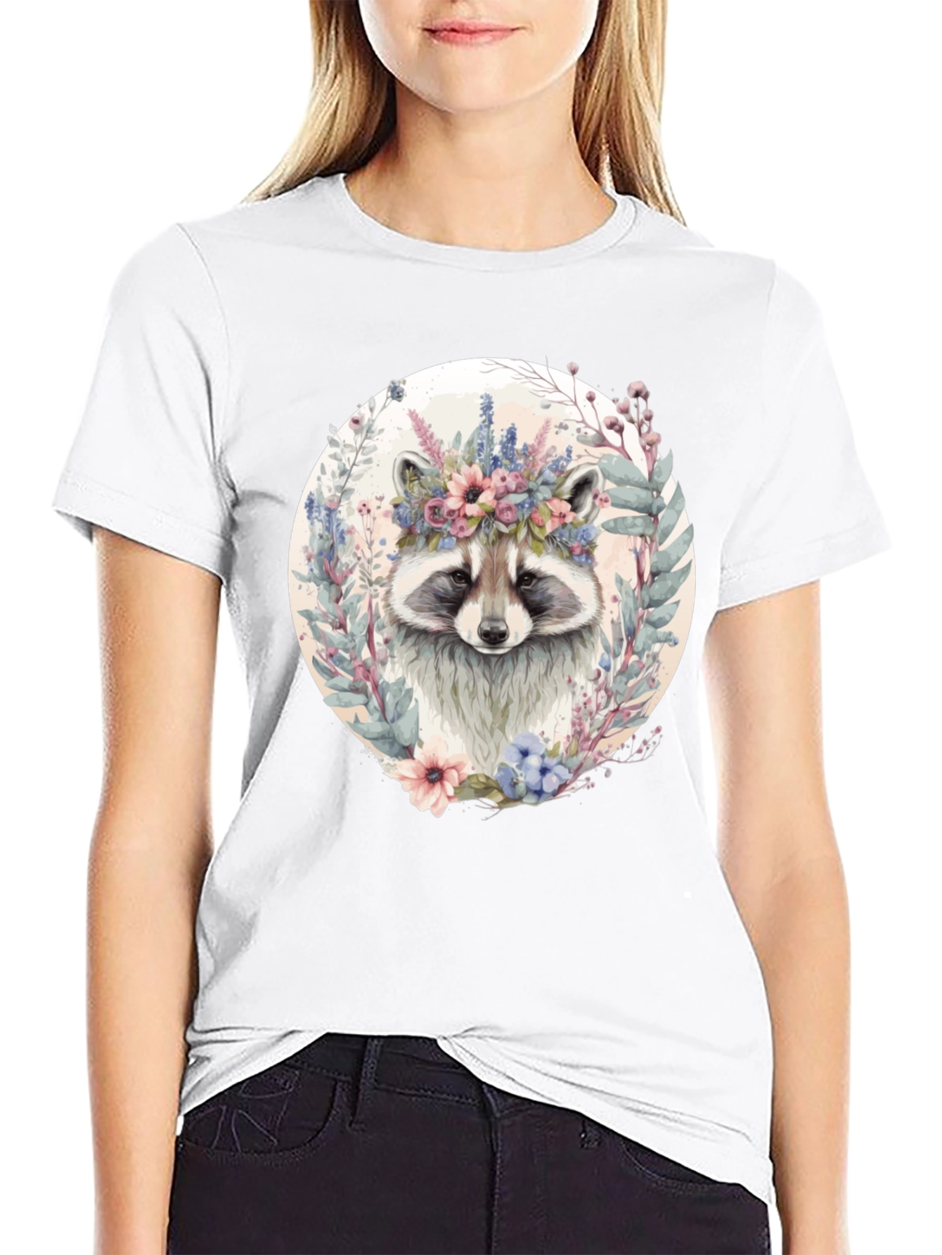 Raccoon Floral Crown Graphic T-Shirt