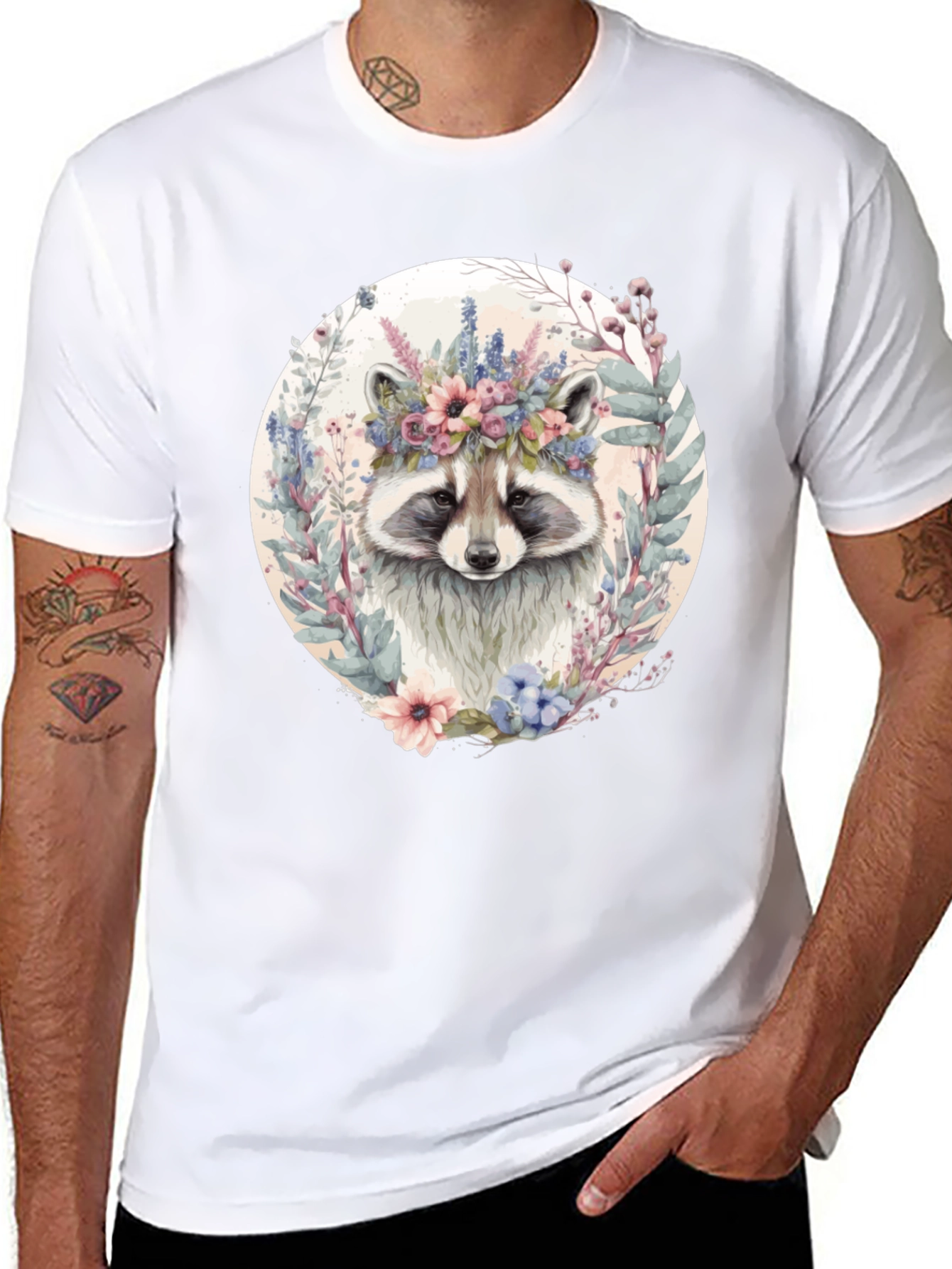 Raccoon Floral Crown Graphic T-Shirt