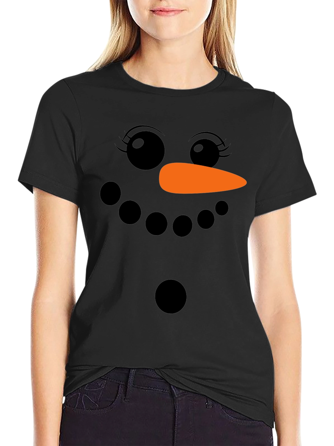 Snowman Face Graphic T-Shirt - Holiday Fun