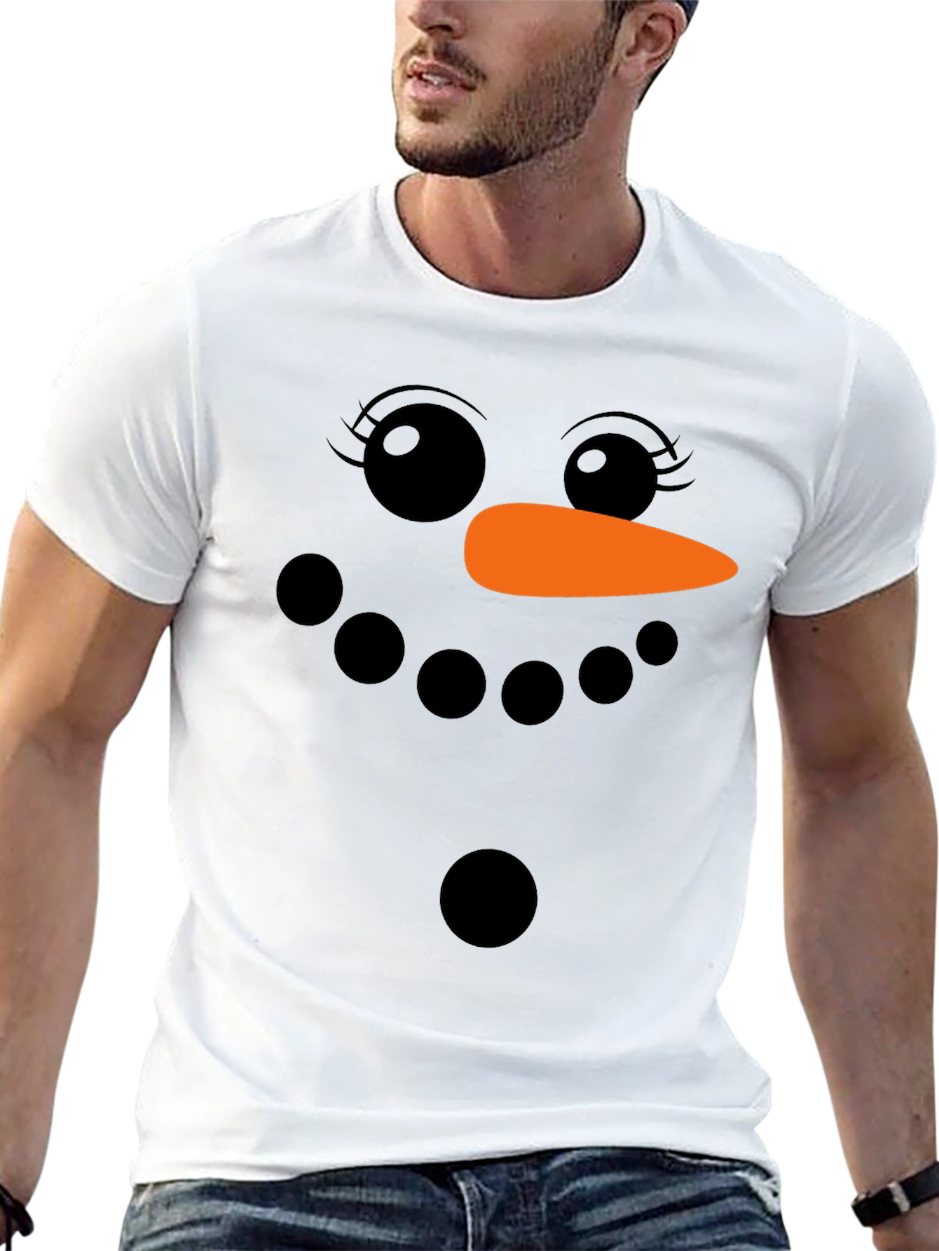 Snowman Face Graphic T-Shirt - Holiday Fun