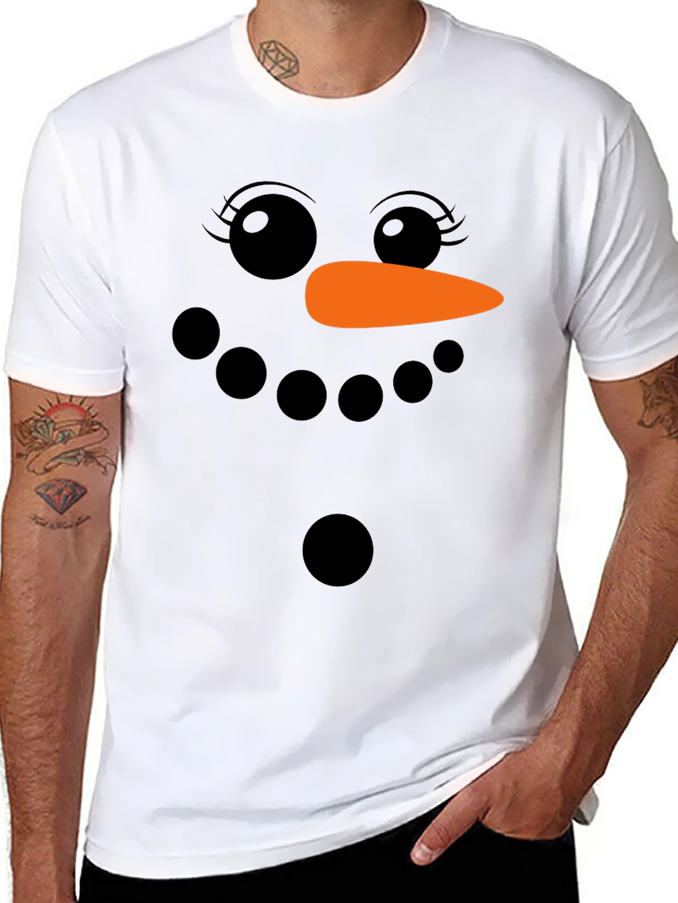 Snowman Face Graphic T-Shirt - Holiday Fun
