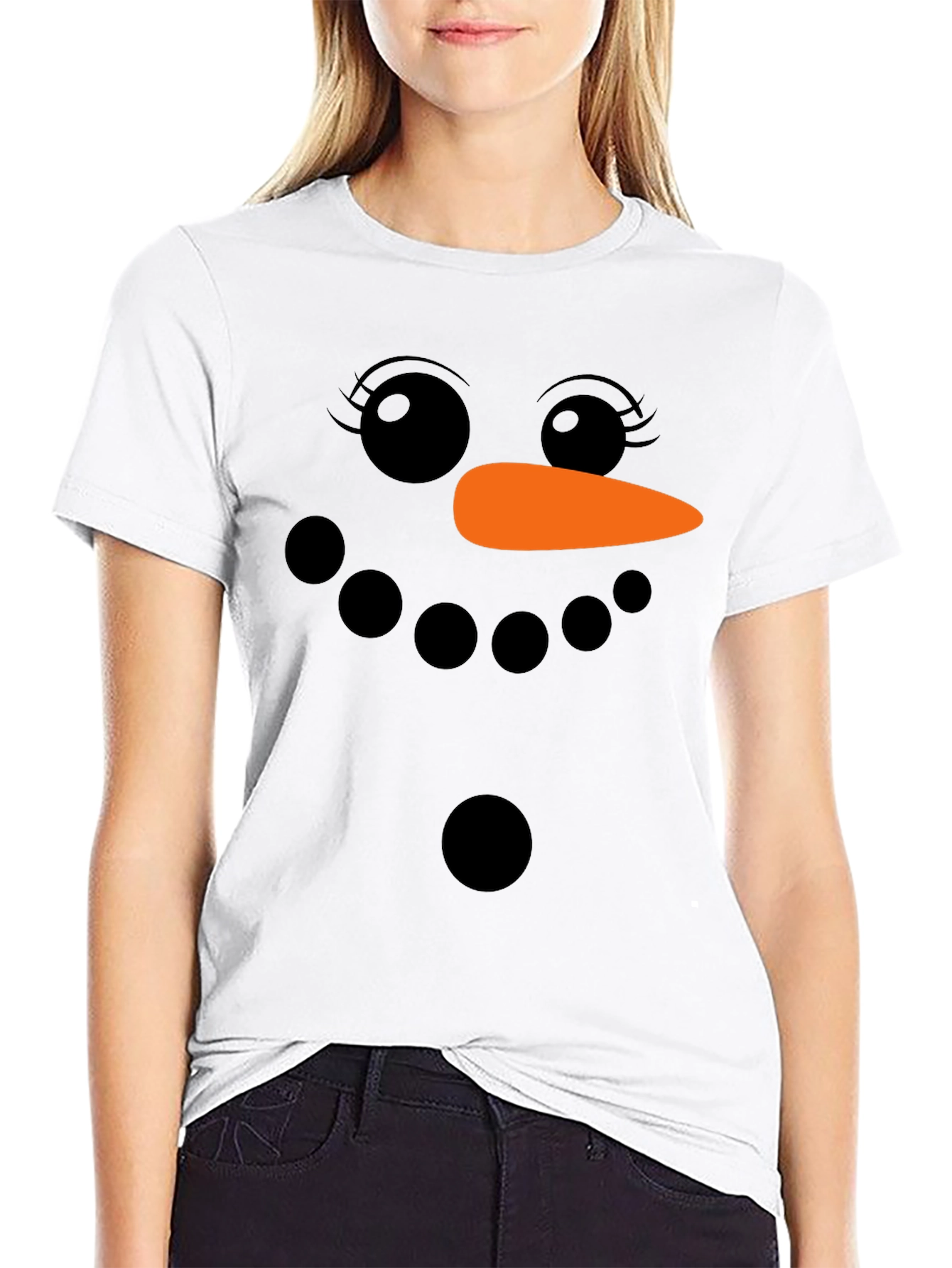 Snowman Face Graphic T-Shirt - Holiday Fun