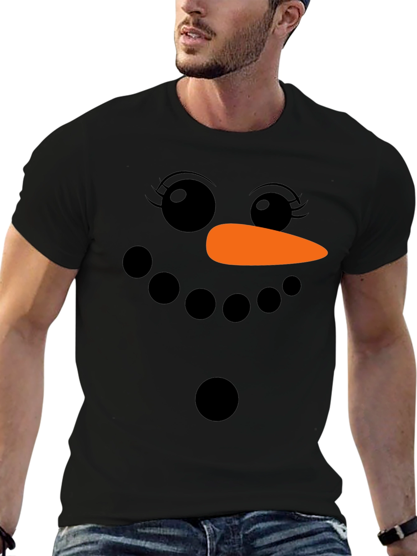 Snowman Face Graphic T-Shirt - Holiday Fun