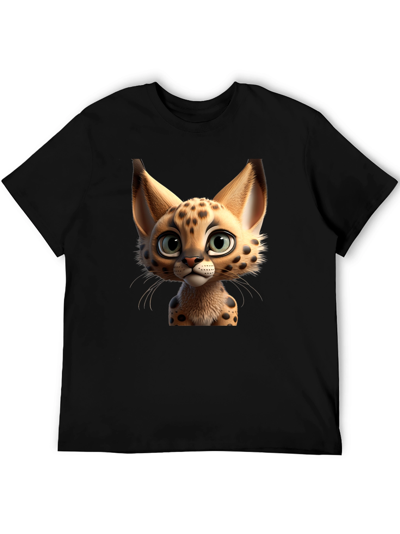 Cartoon Serval Cat Graphic T-Shirt