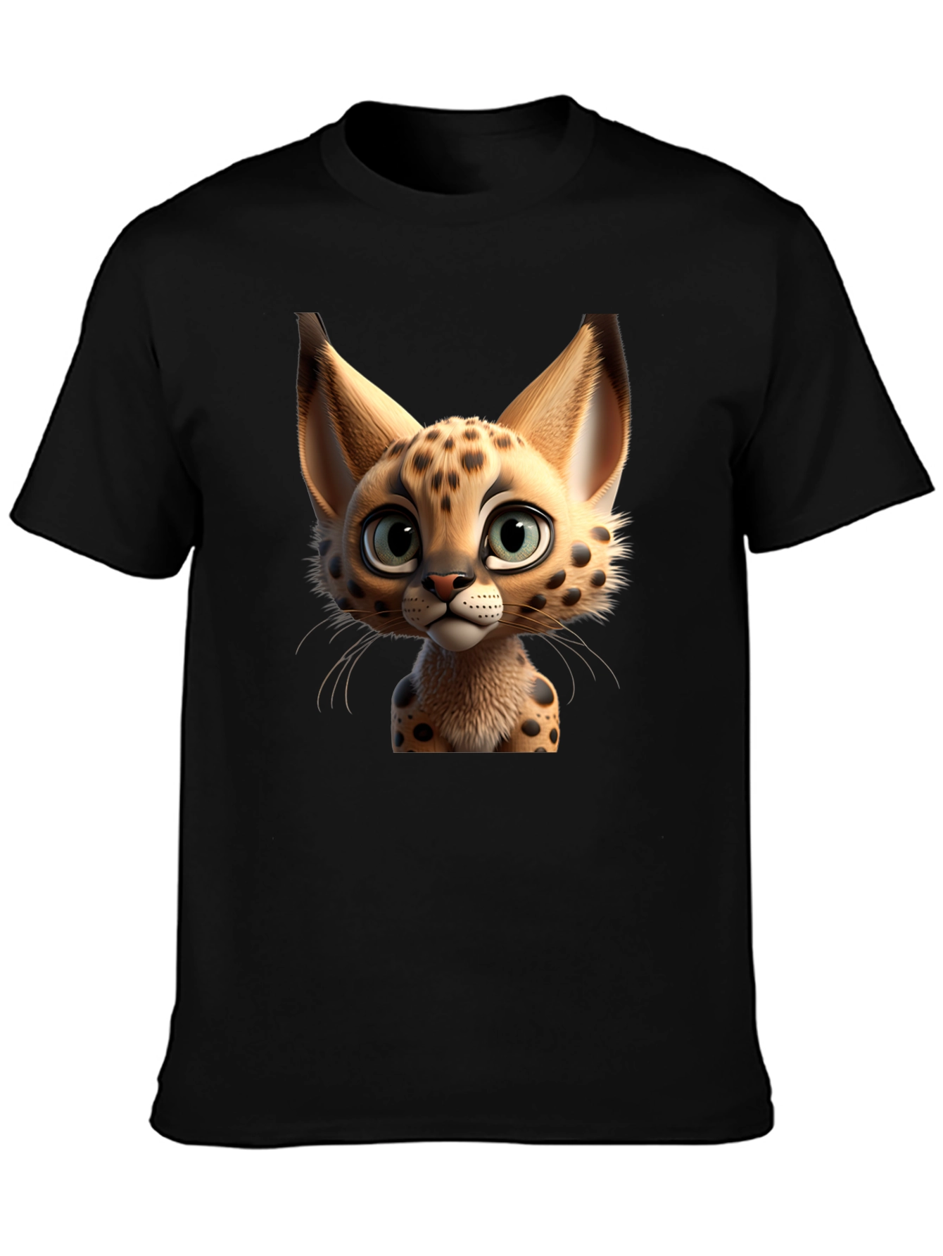 Cartoon Serval Cat Graphic T-Shirt