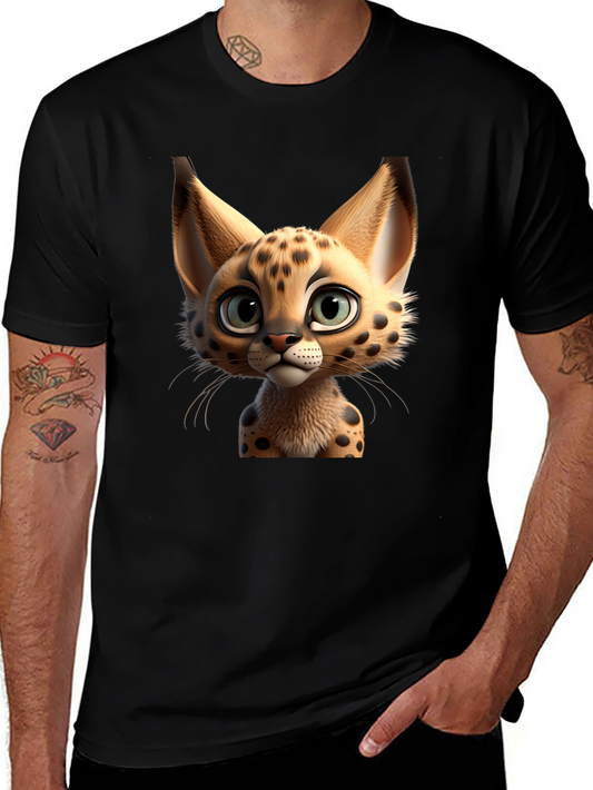 Cartoon Serval Cat Graphic T-Shirt