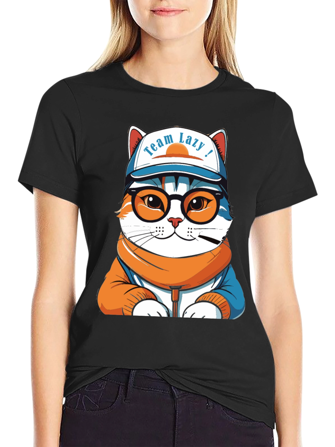 Team Lazy Cat T-Shirt - Unisex Black Cotton Tee