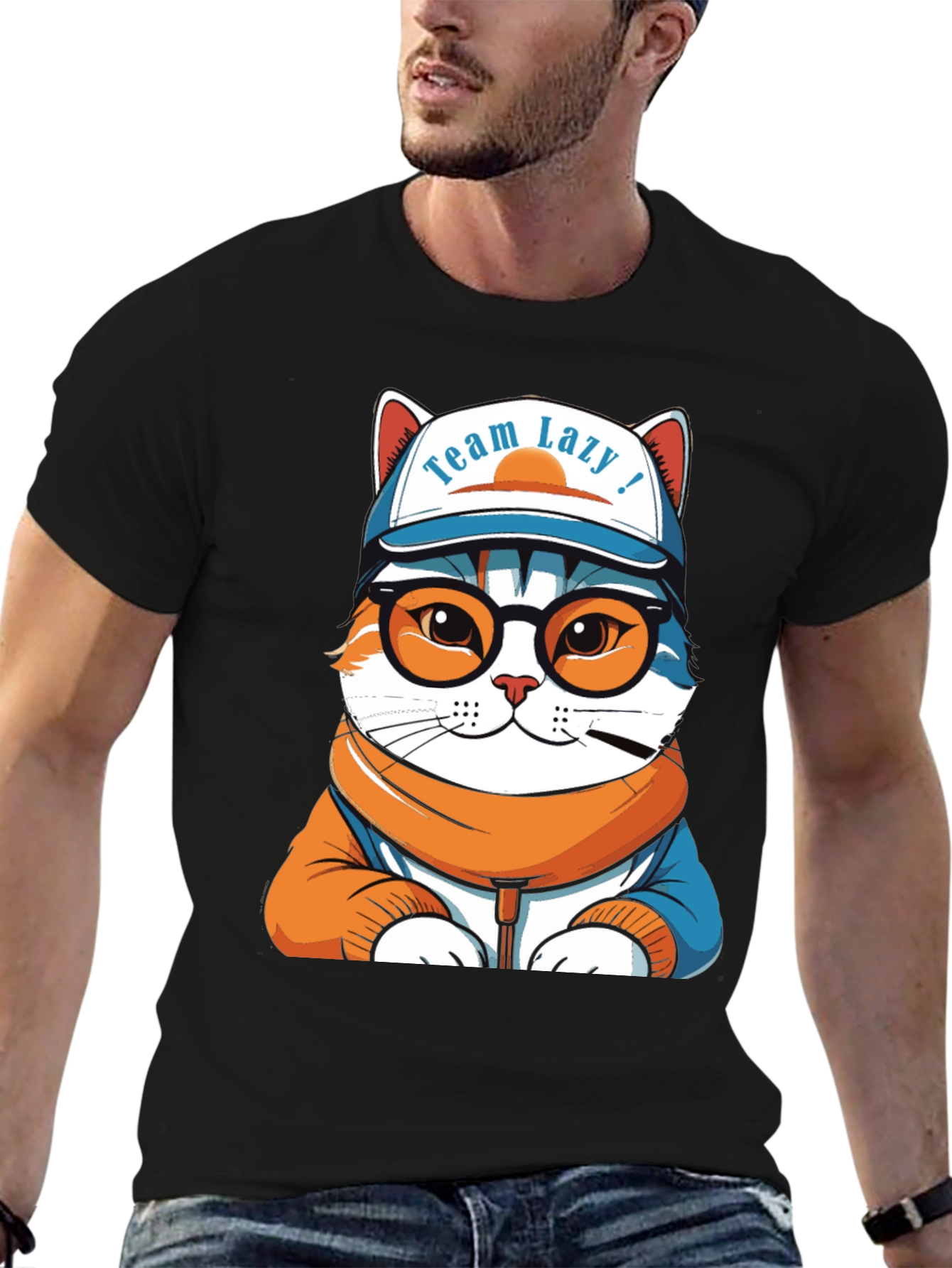 Team Lazy Cat T-Shirt - Unisex Black Cotton Tee