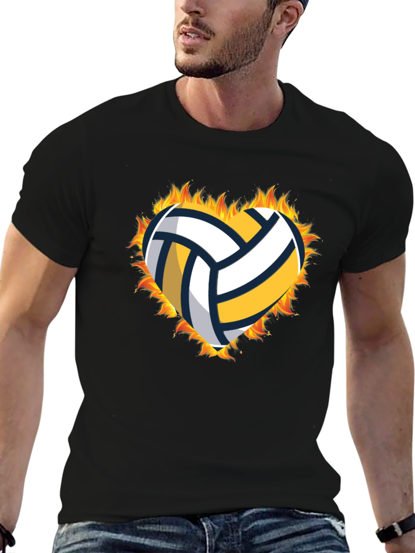 Volleyball Heart in Flames Graphic T-Shirt