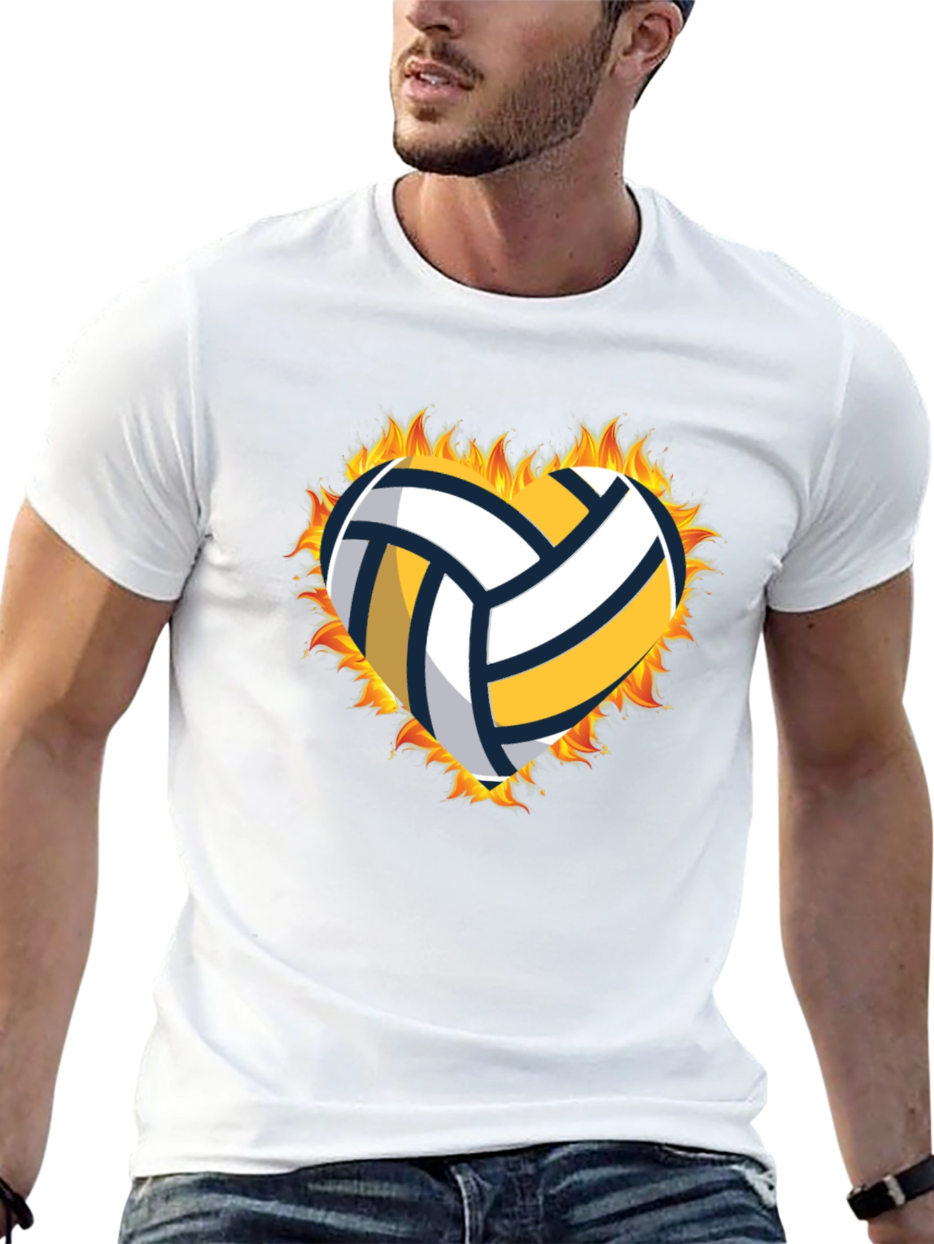 Volleyball Heart in Flames Graphic T-Shirt