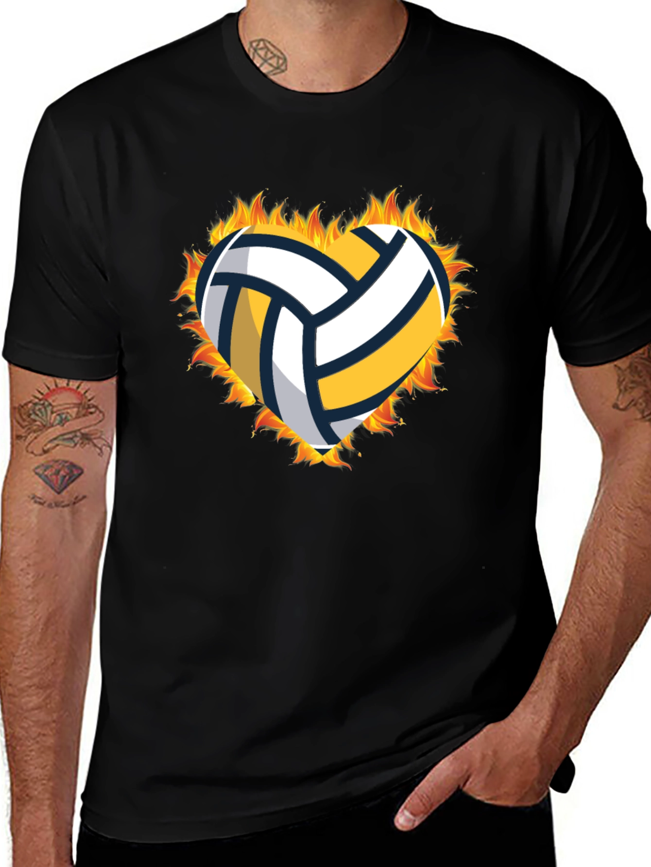 Volleyball Heart in Flames Graphic T-Shirt