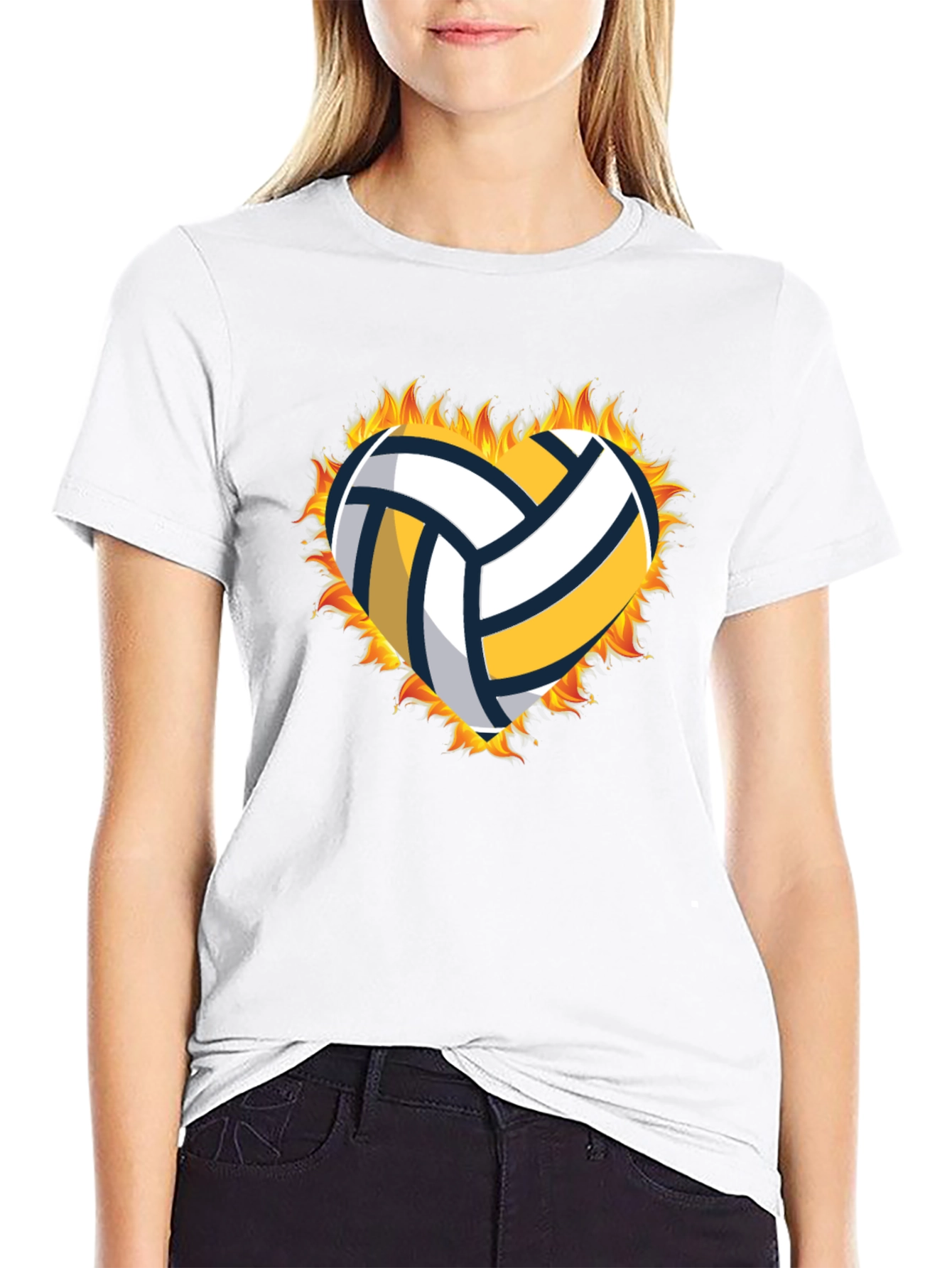Volleyball Heart in Flames Graphic T-Shirt