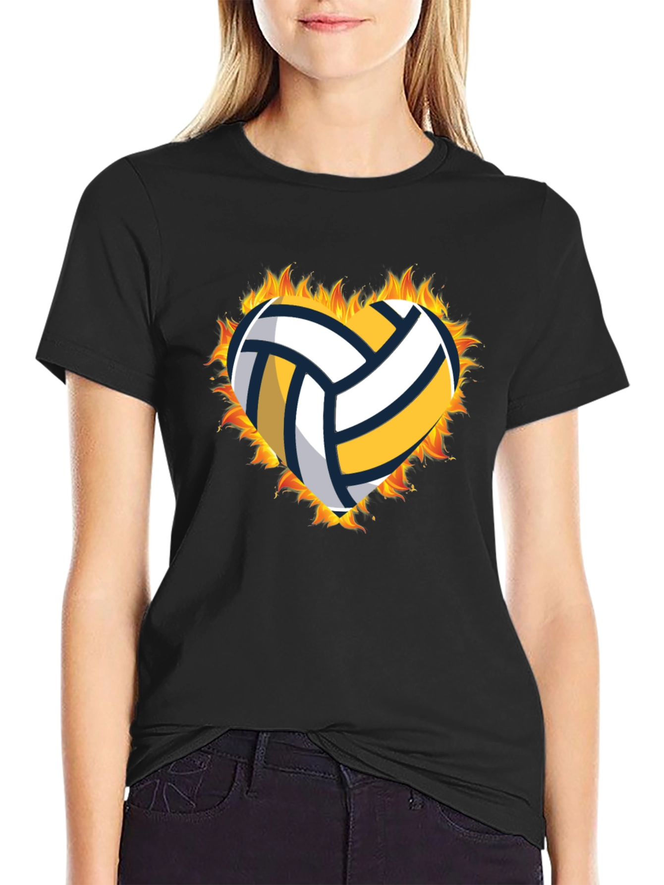 Volleyball Heart in Flames Graphic T-Shirt