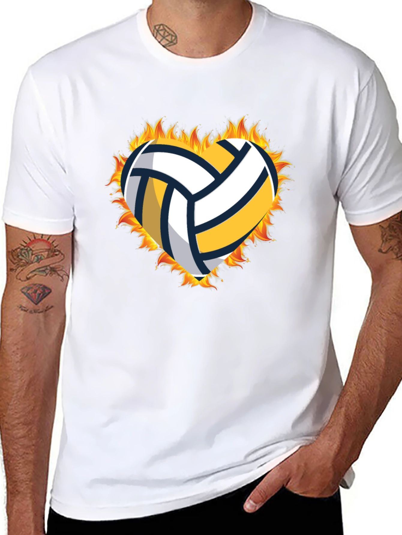 Volleyball Heart in Flames Graphic T-Shirt