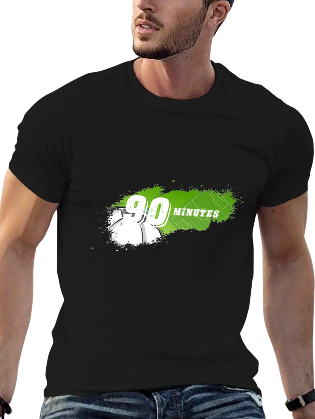 90 Minutes Soccer Graphic Tee - Black Cotton T-Shirt
